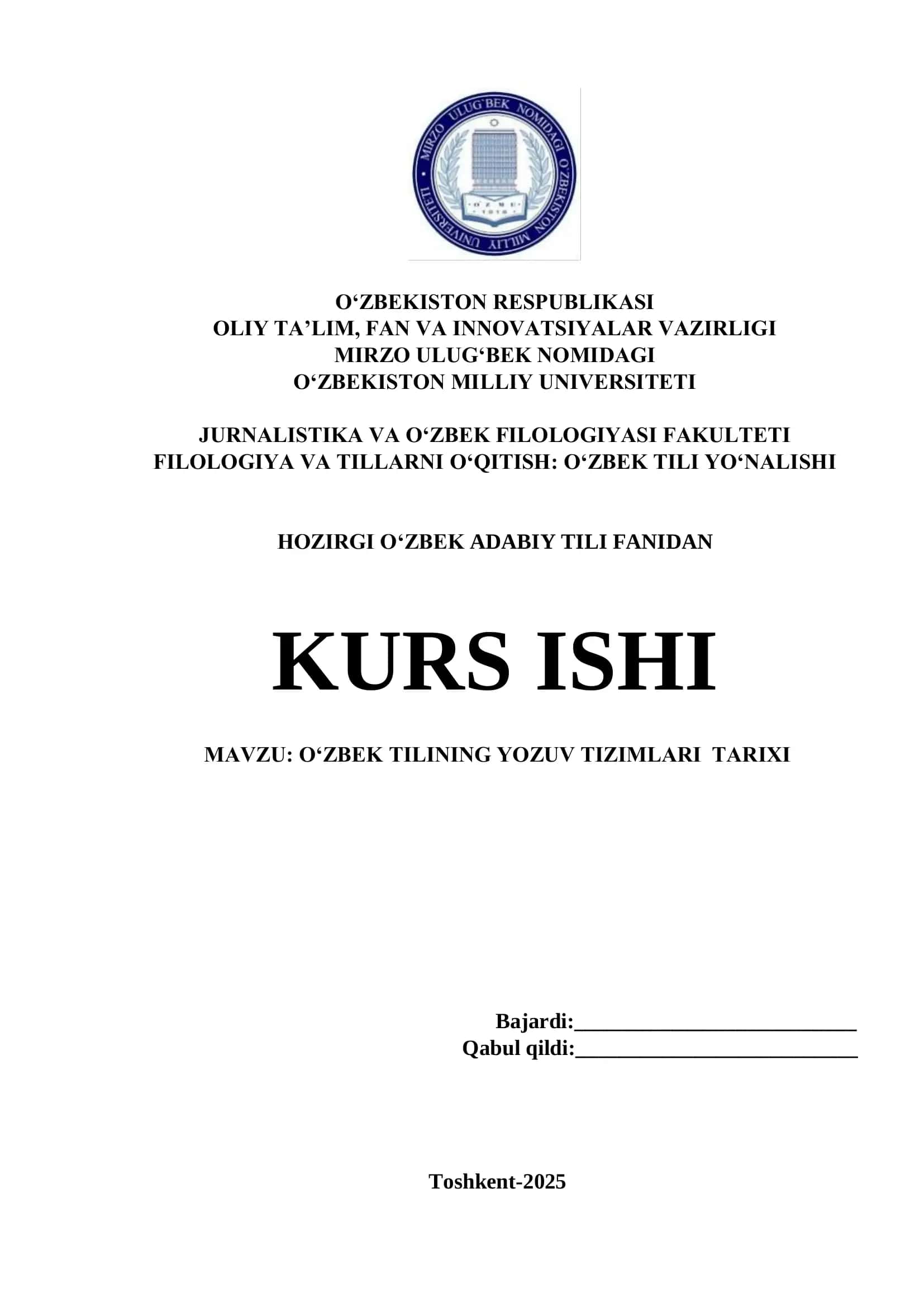 O‘zbek Tilining Yozuv Tizimlari Tarixi 1