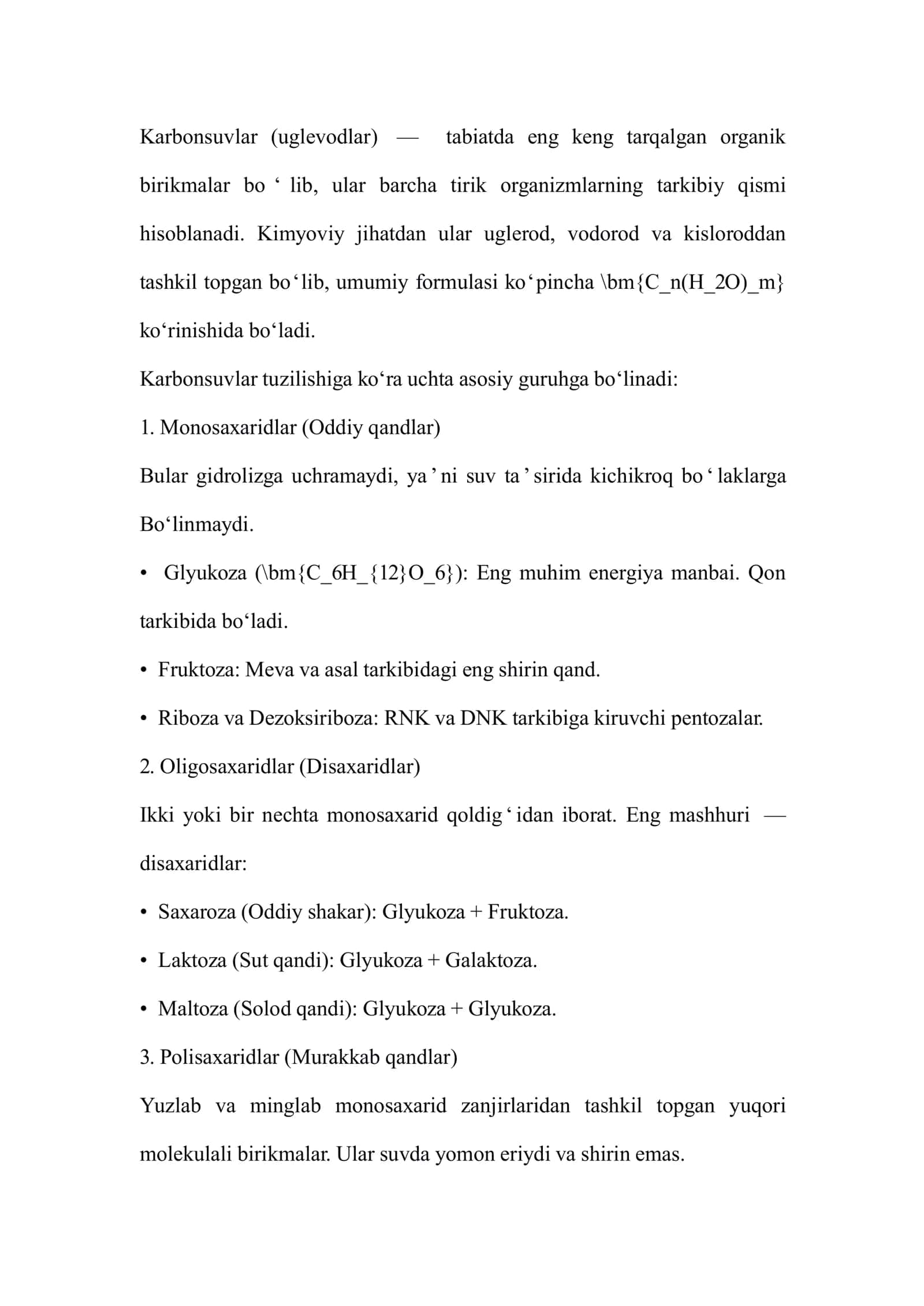 Karbonsuvlar (uglevodlar) 1