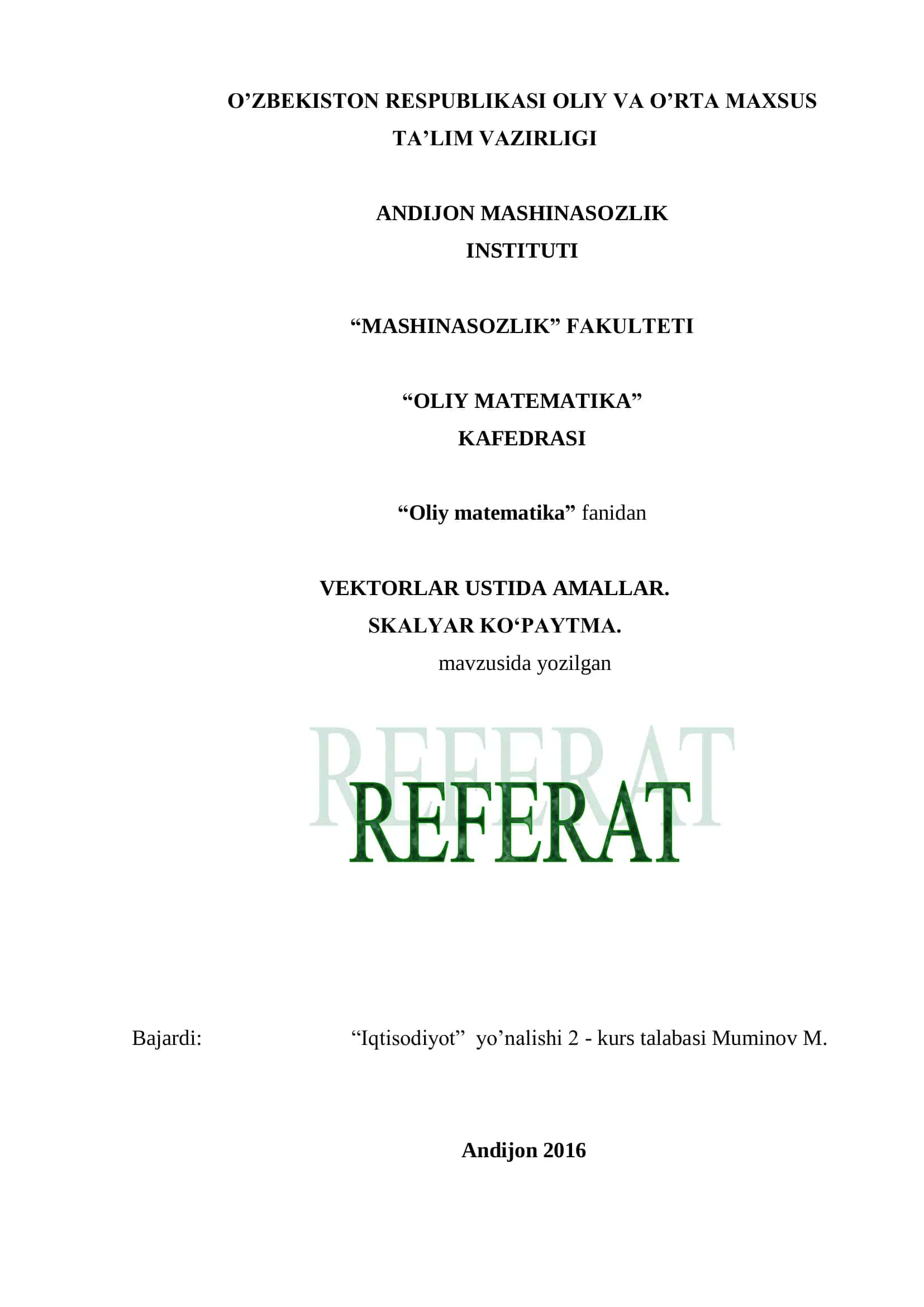 Vektorlar ustida amallar 1
