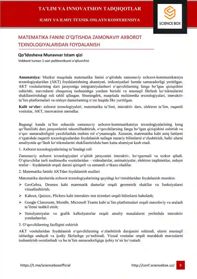 Zamonaviy axborot-kommunikatsiya texnologiyalari