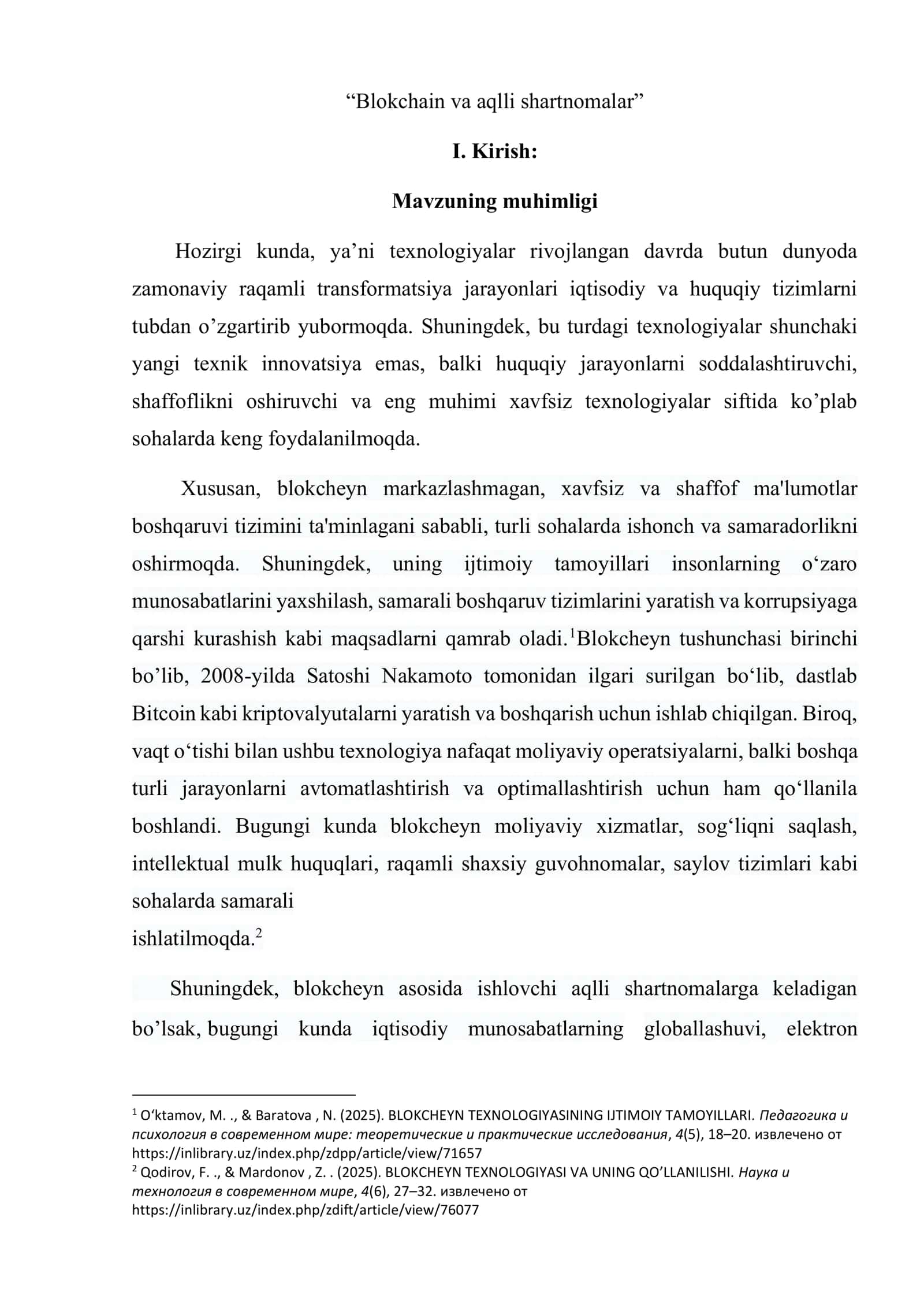 Blokcheyn va smart kontraktlar 1