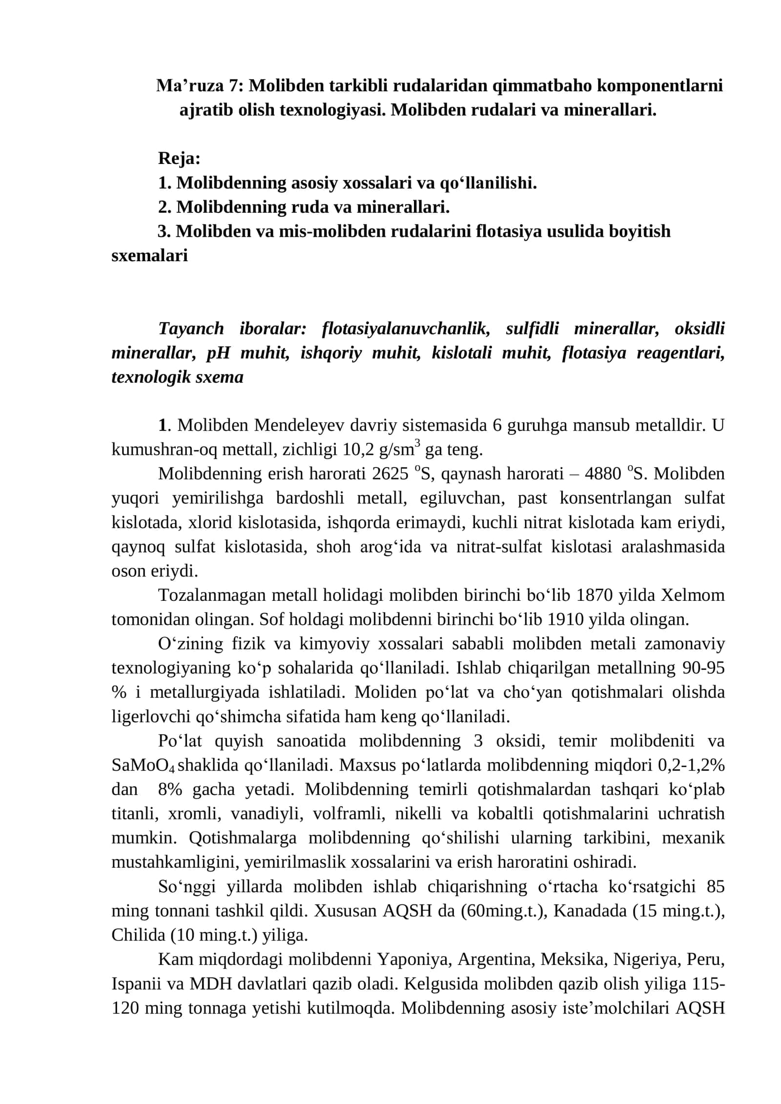 Molibden tarkibli rudalar va minerallari 1