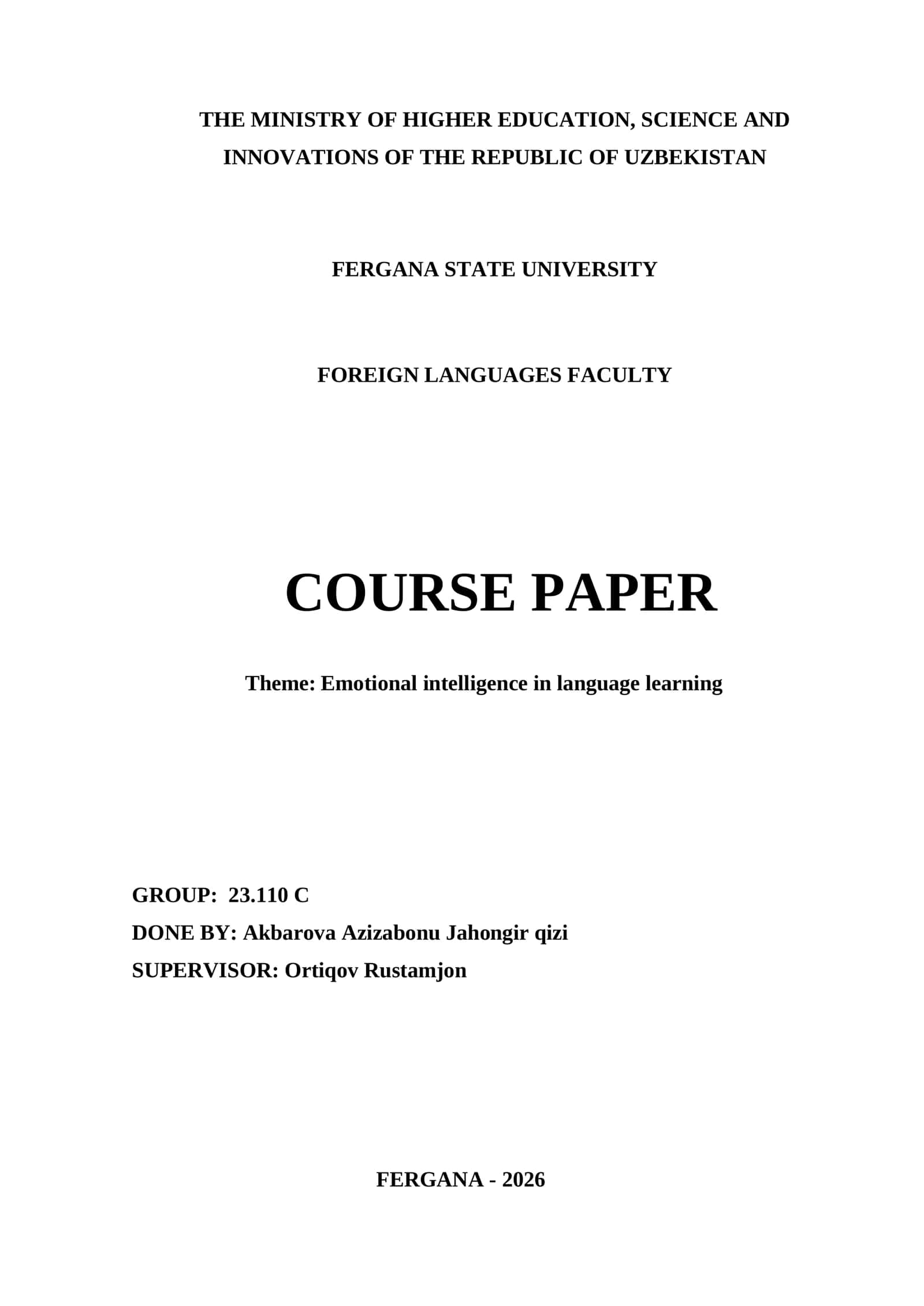 Course Paper on Emotional Intelligence in Language Learning 1
