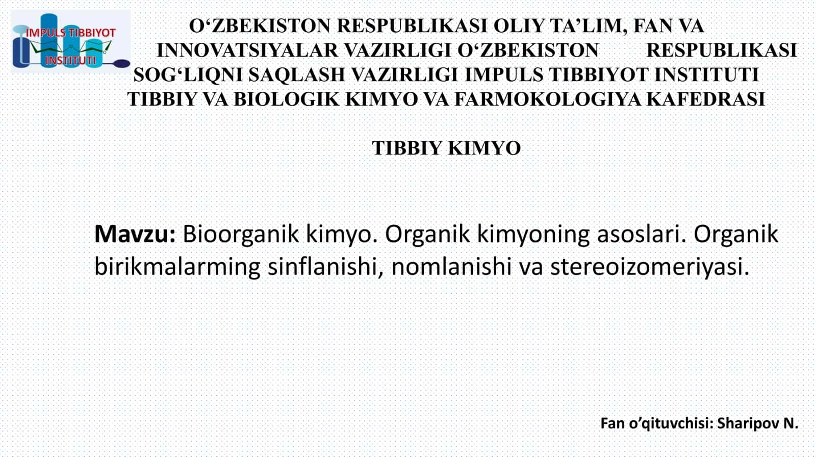 Bioorganik kimyo 1