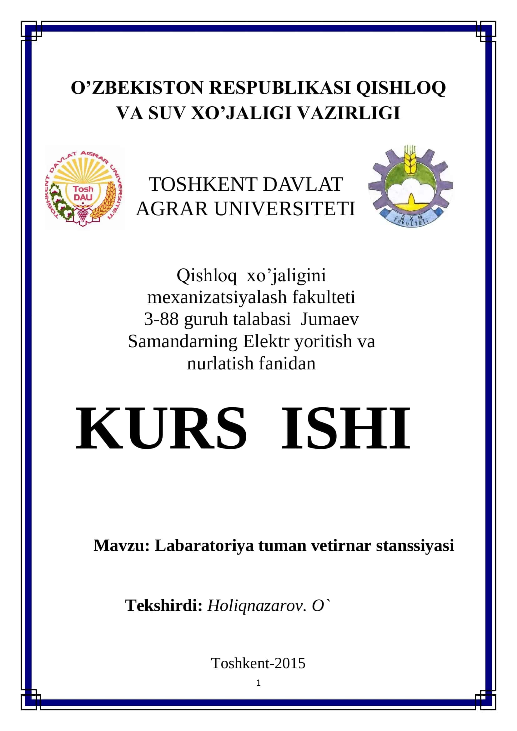 Labaratoriya tuman vetirnar stanssiyasi 1