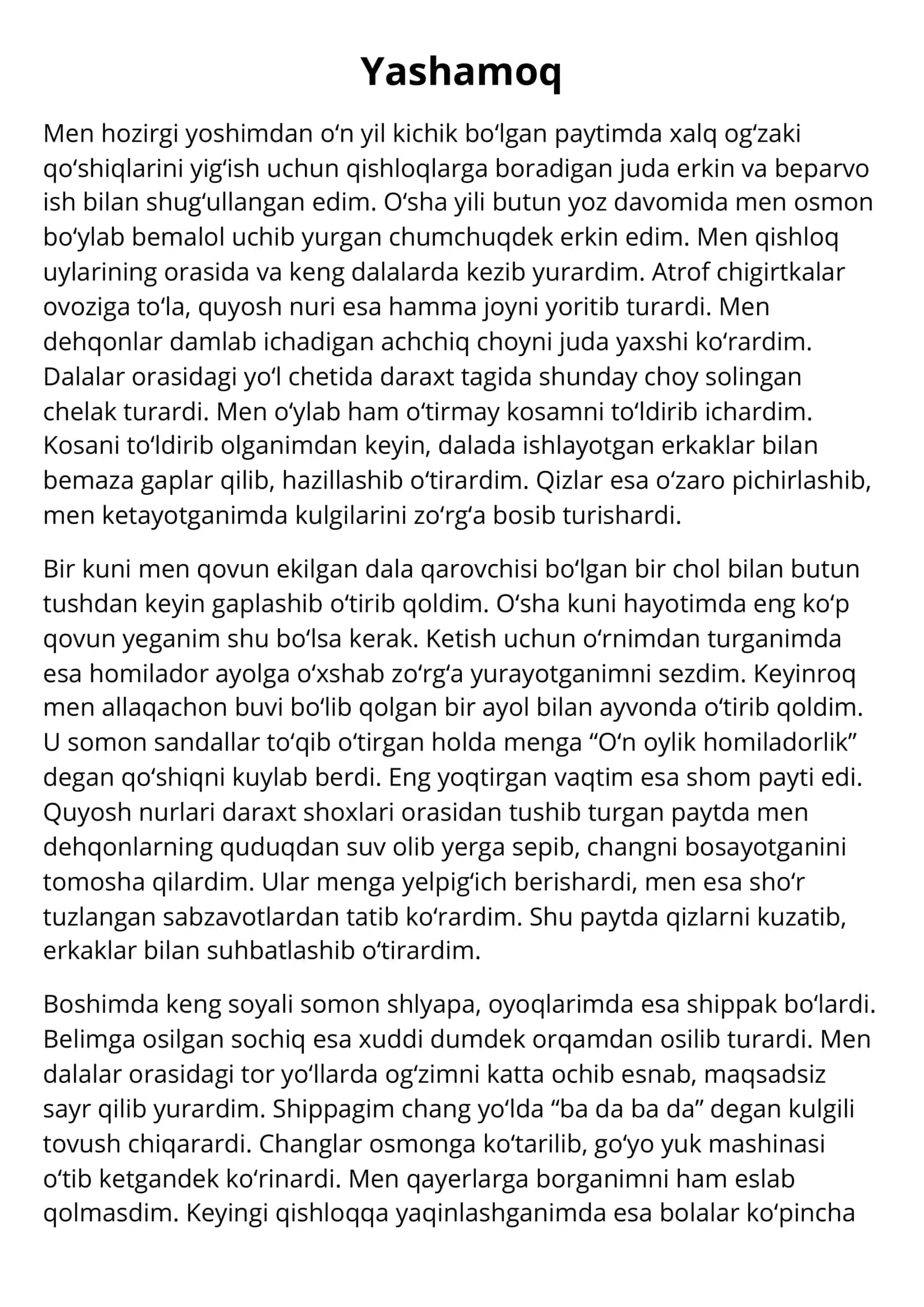 yashamoq o'zbekcha tarjimasi 1