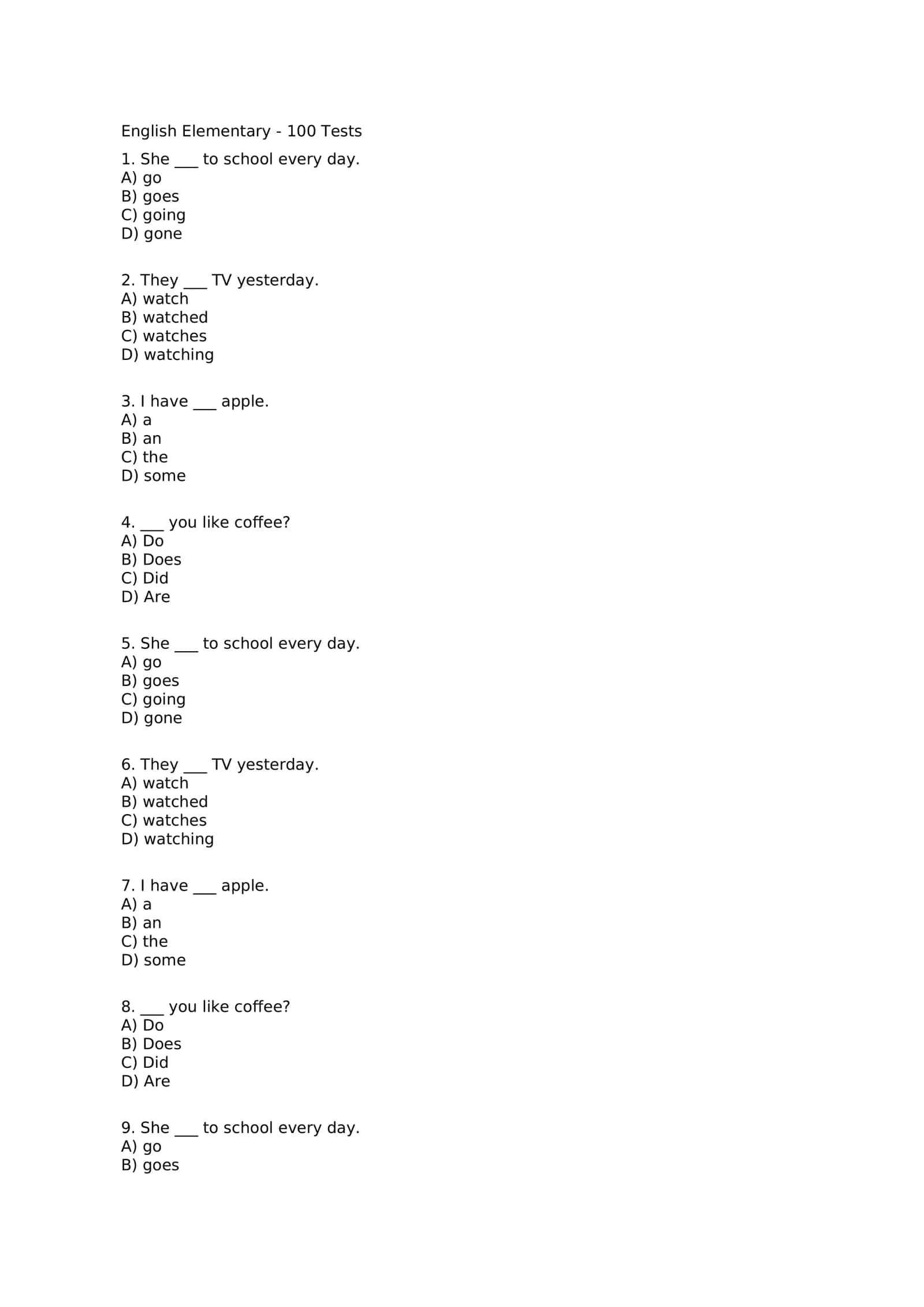 A2 Elementary 100 talik test 1