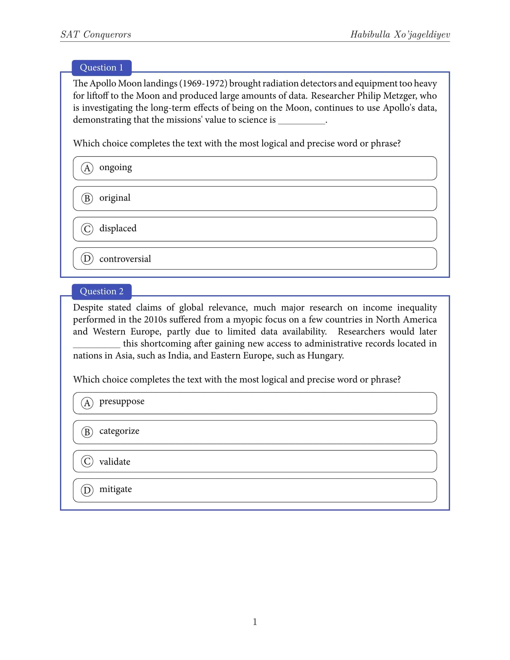 SAT Questions 1