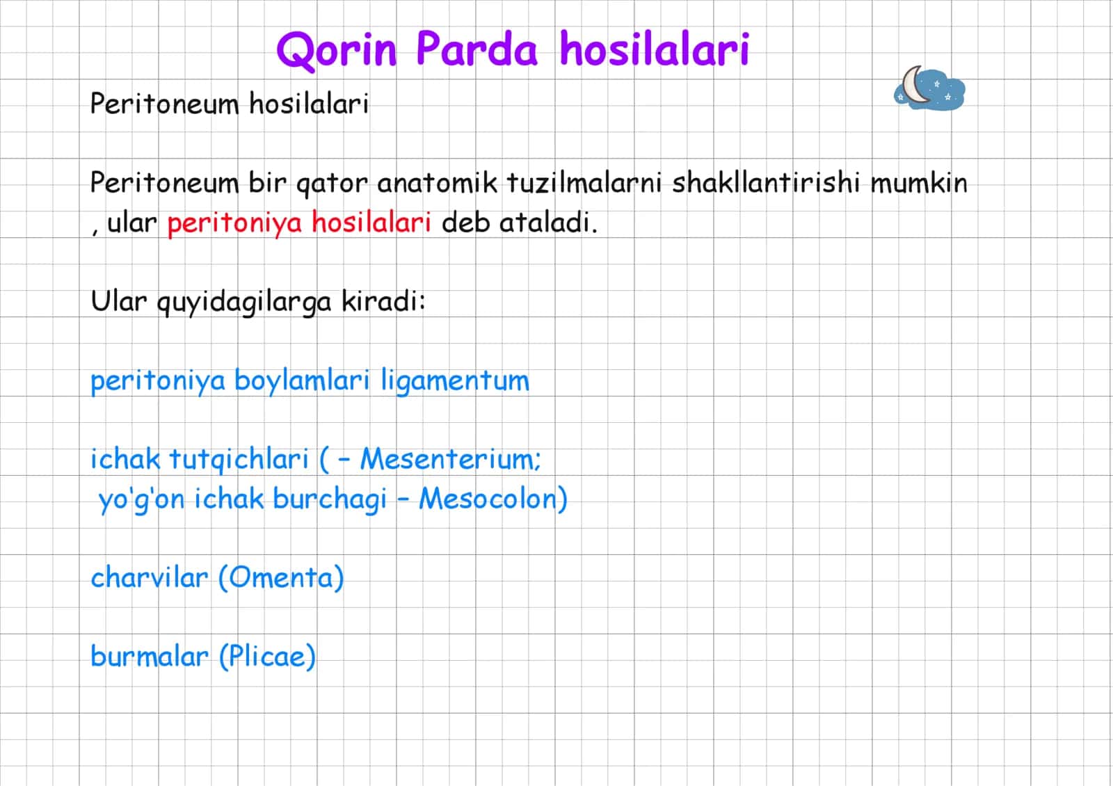 Qorin pardasi, peritoneum. 1