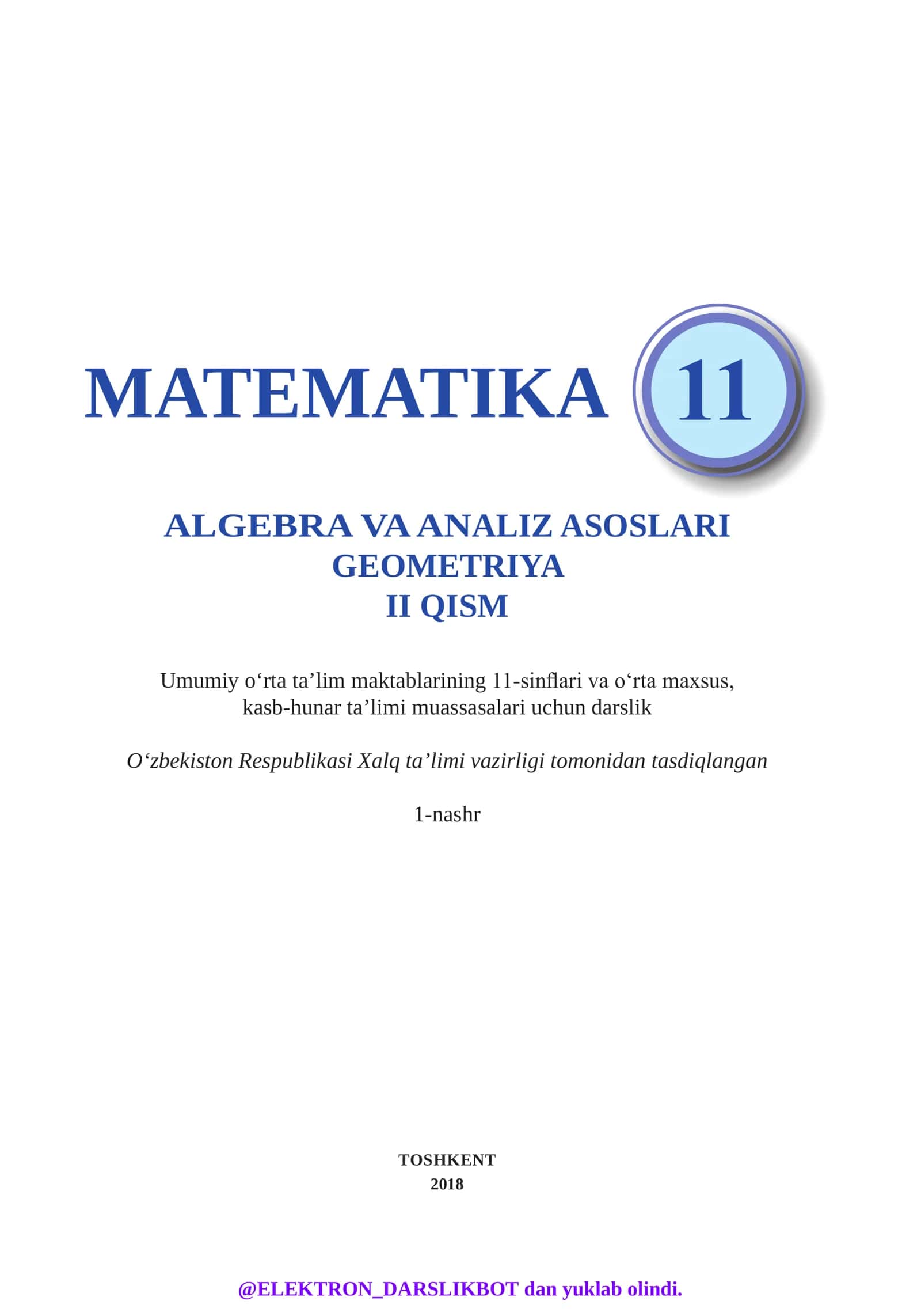 ALGEBRA VA ANALIZ ASOSLARI GEOMETRIYA II QISM 1