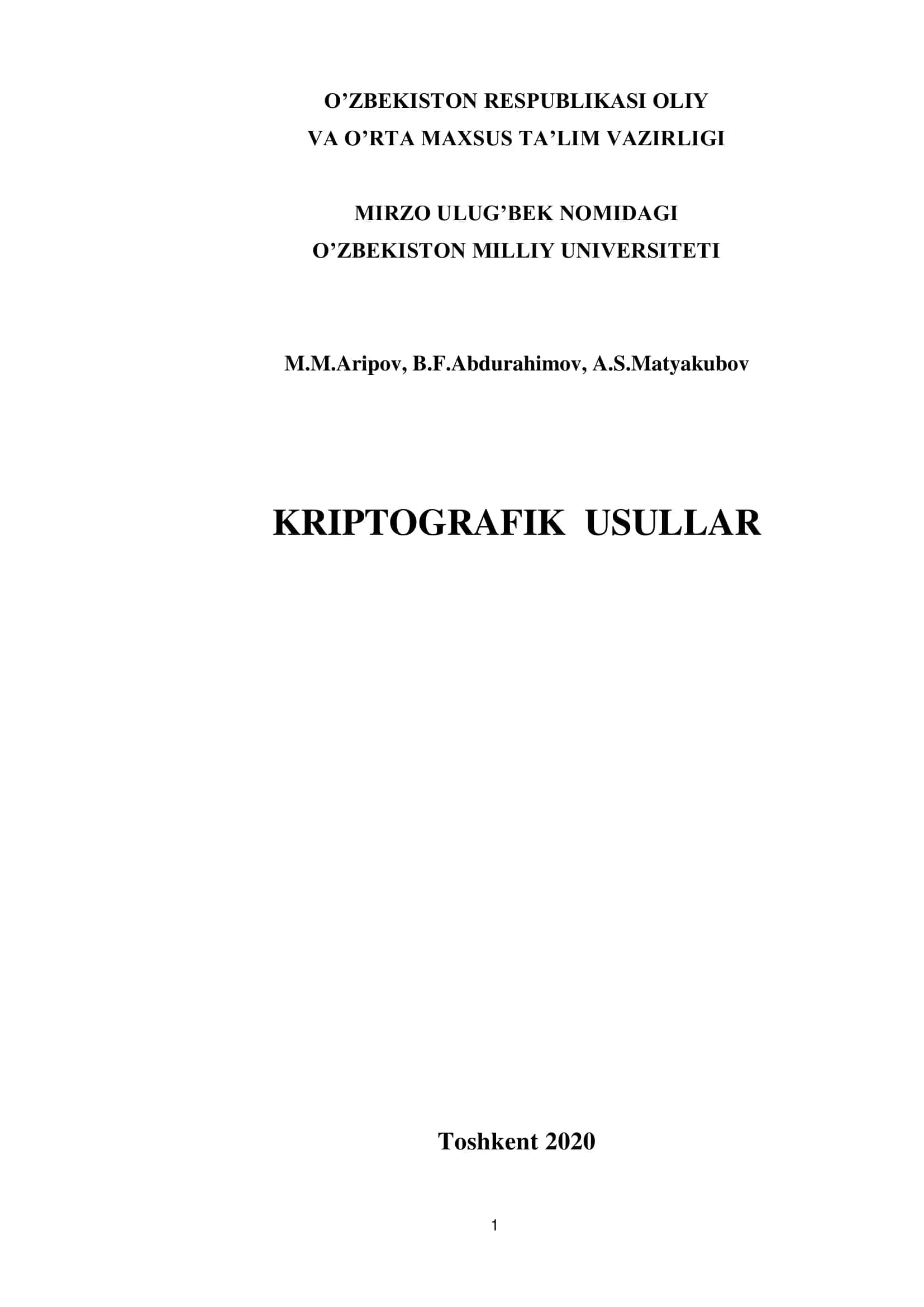 KRIPTOGRAFIK USULLAR 1