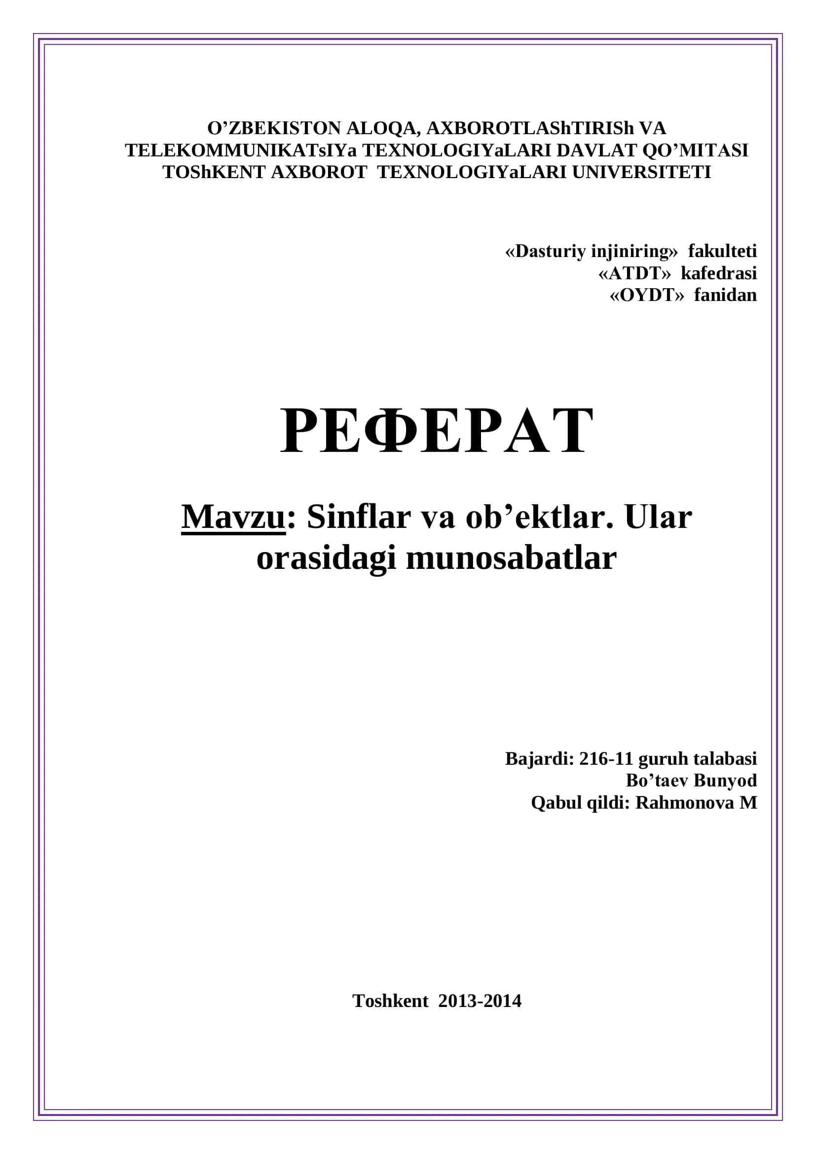 Sinflar va ob’ektlar 1