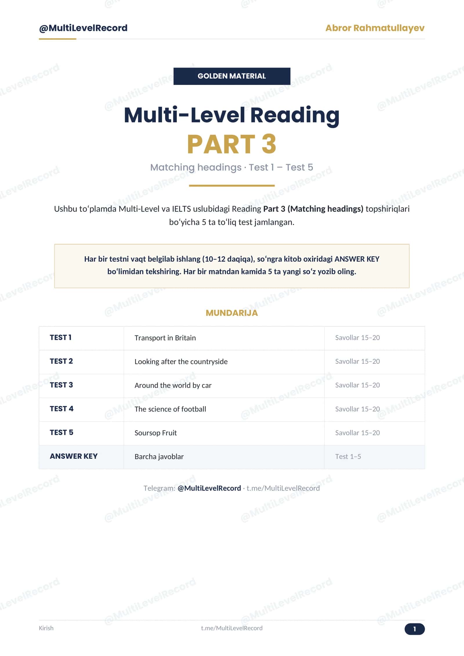 Multi-Level Reading Part 3 1