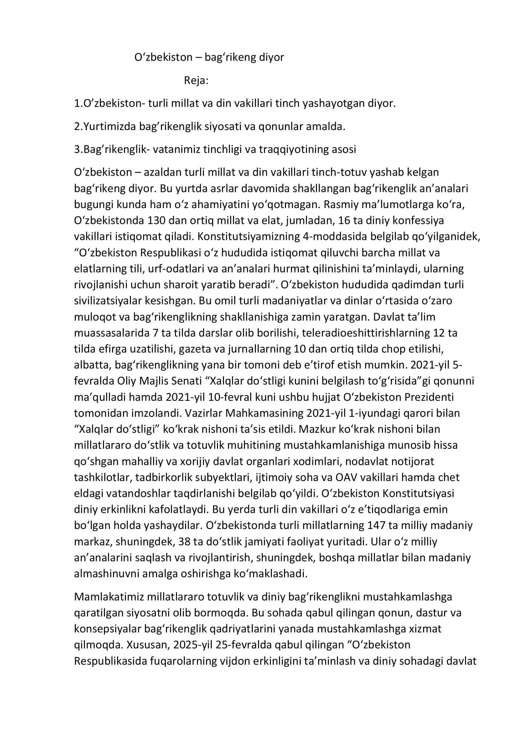 O'zbekiston-bagʻri keng diyor 1