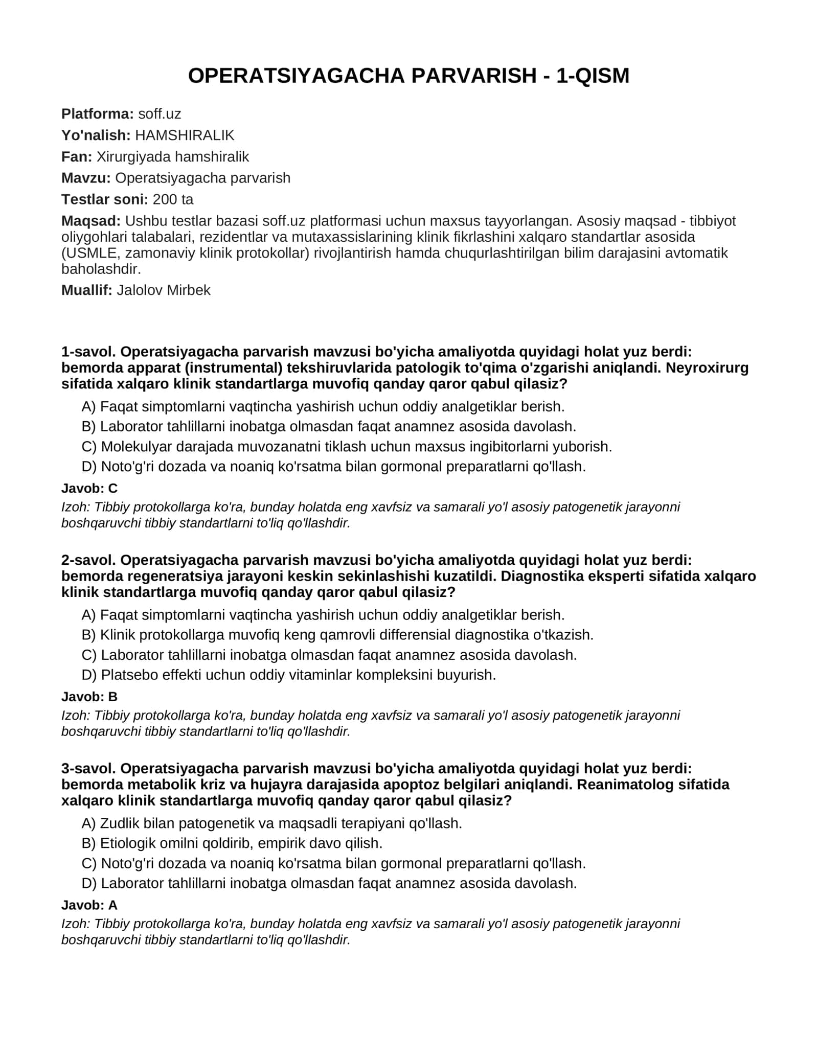 OPERATSIYAGACHA PARVARISH - 1-QISM 1