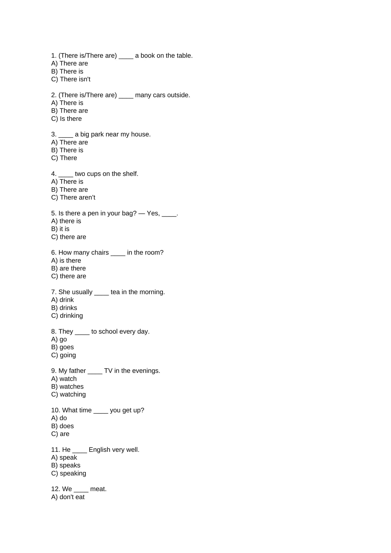 English Grammar Test 1