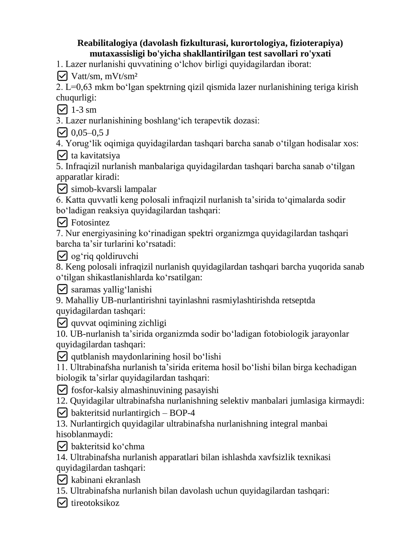 Argos test savollari javoblari bilan. Reabilitalogiya 1