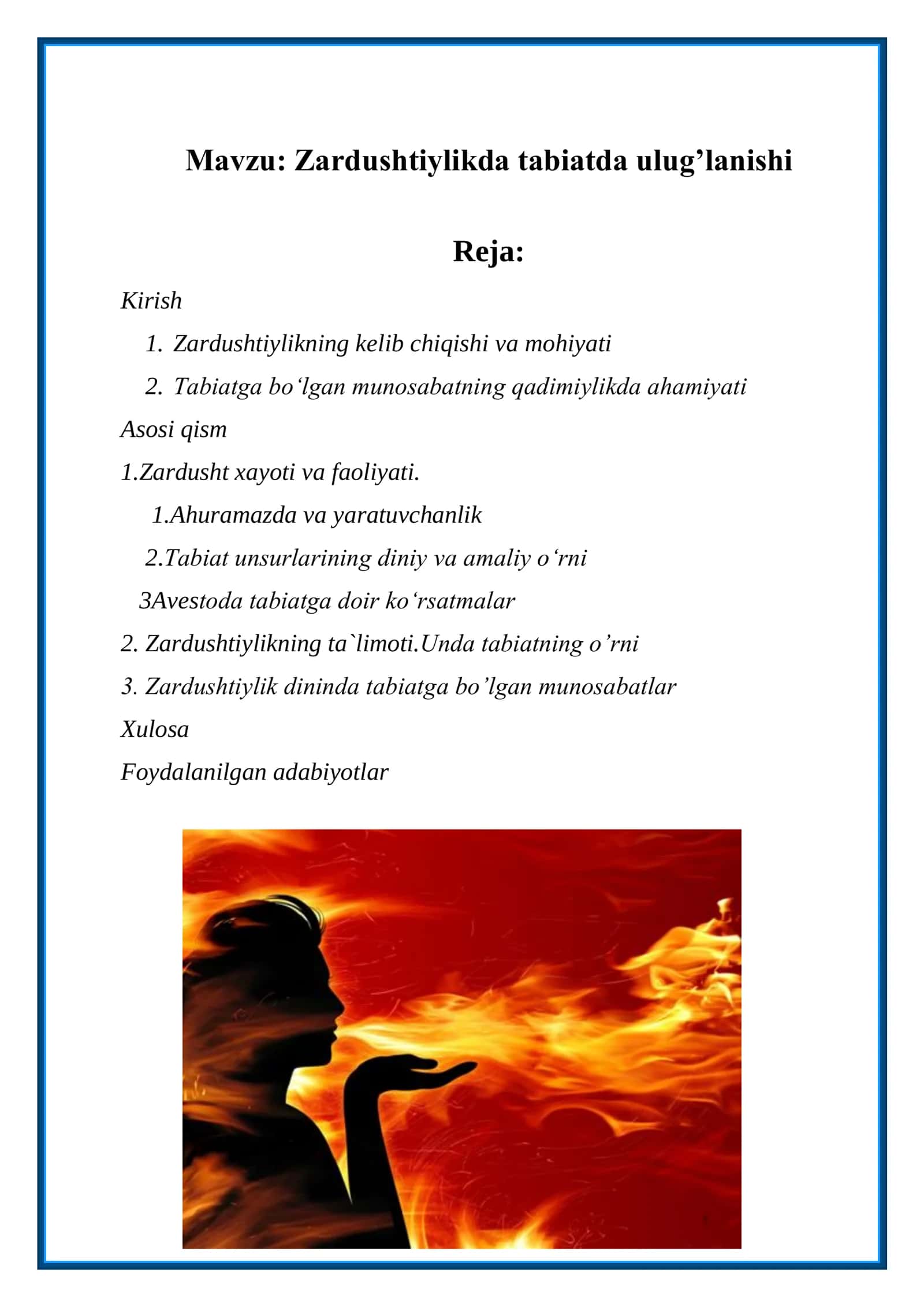 Zardushtiylikda tabiatda ulug’lanishi 1