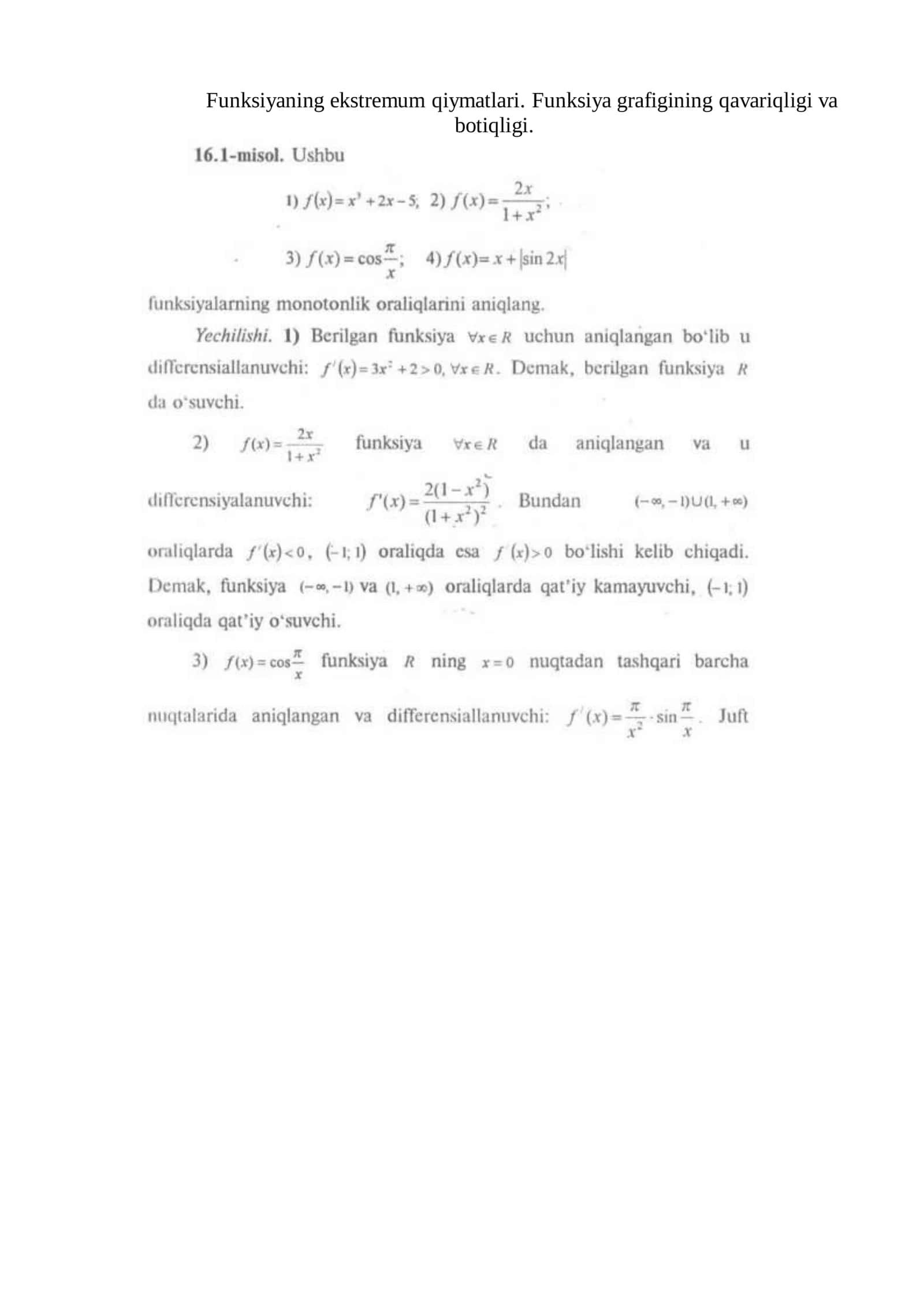 Funksiyaning ekstremum qiymatlari 1