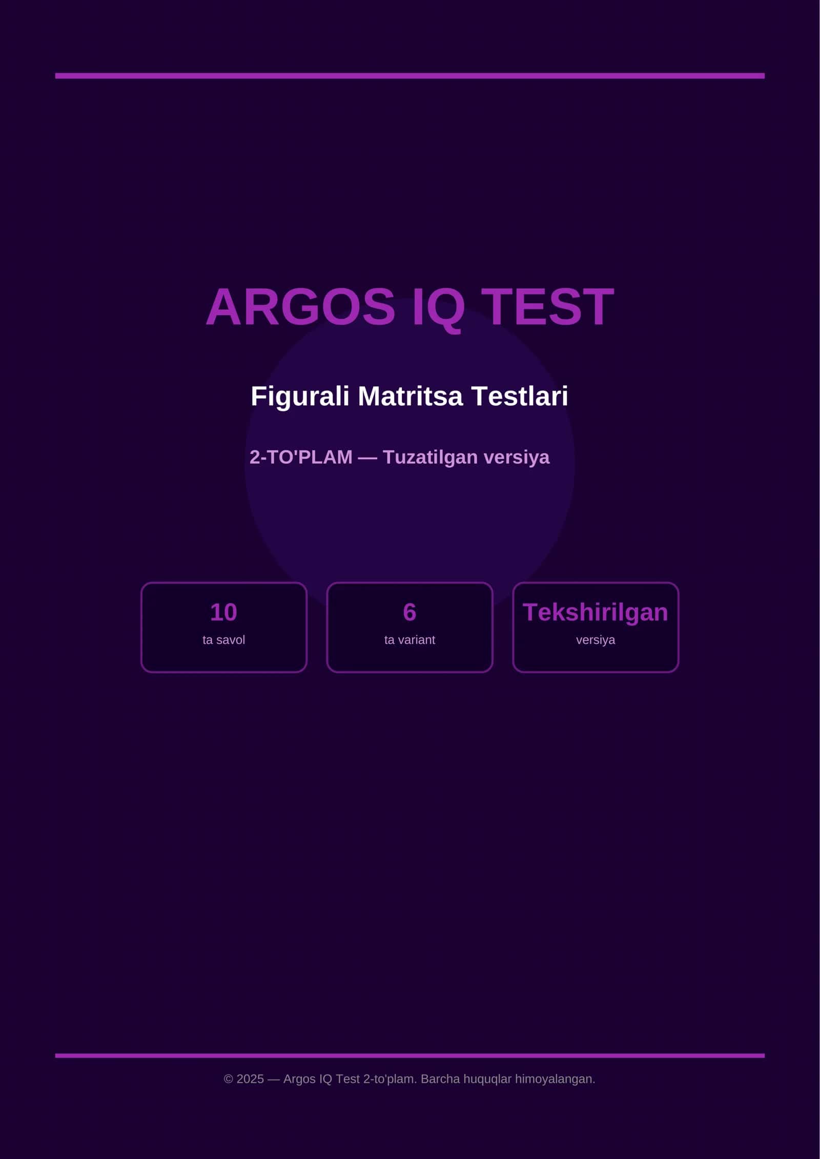 ARGOS IQ Test | Figurali Matritsa | 2-to'plam | 10 ta Yangi Naqsh | Javoblari bilan 1