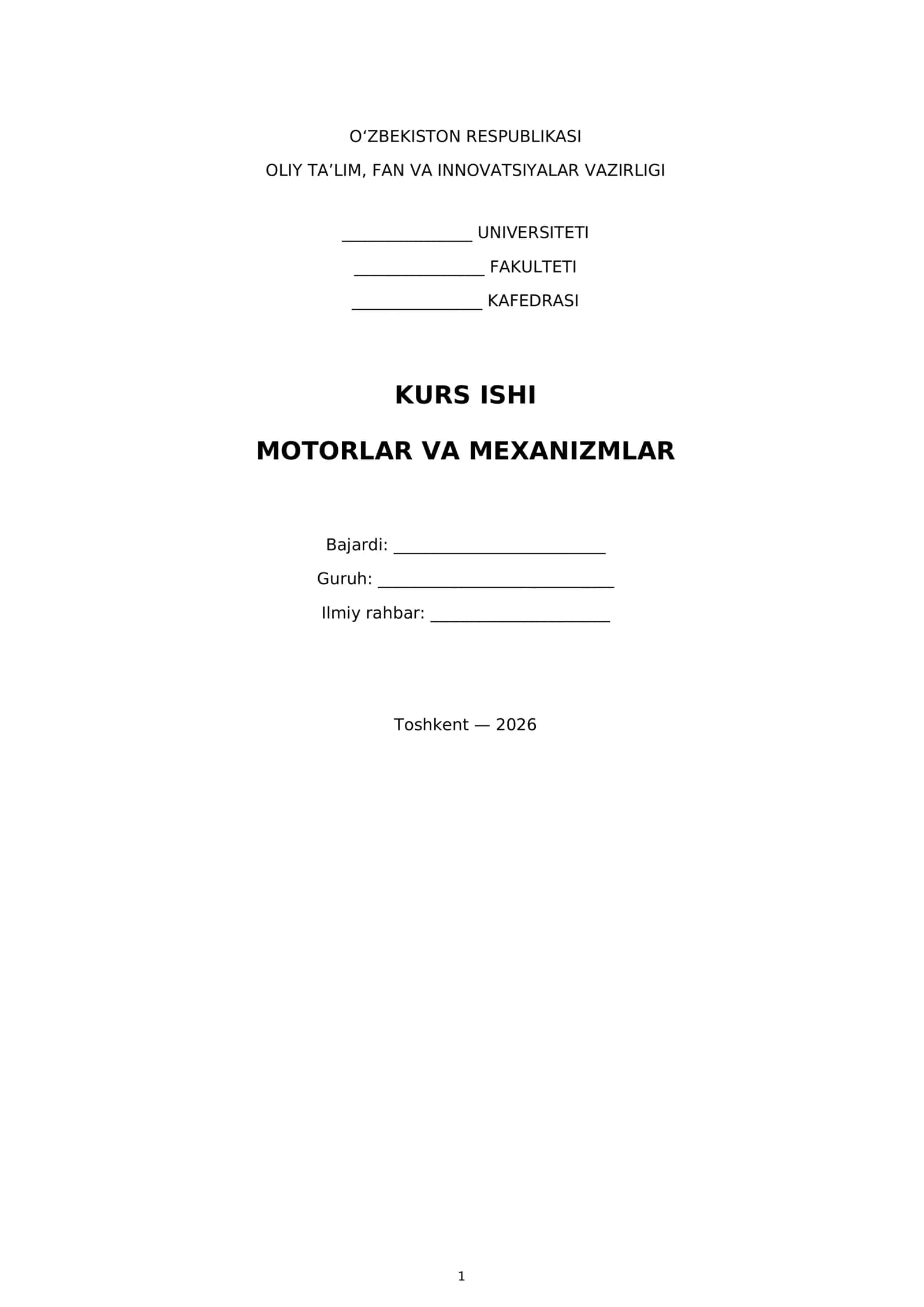MOTORLAR VA MEXANIZMLAR 1