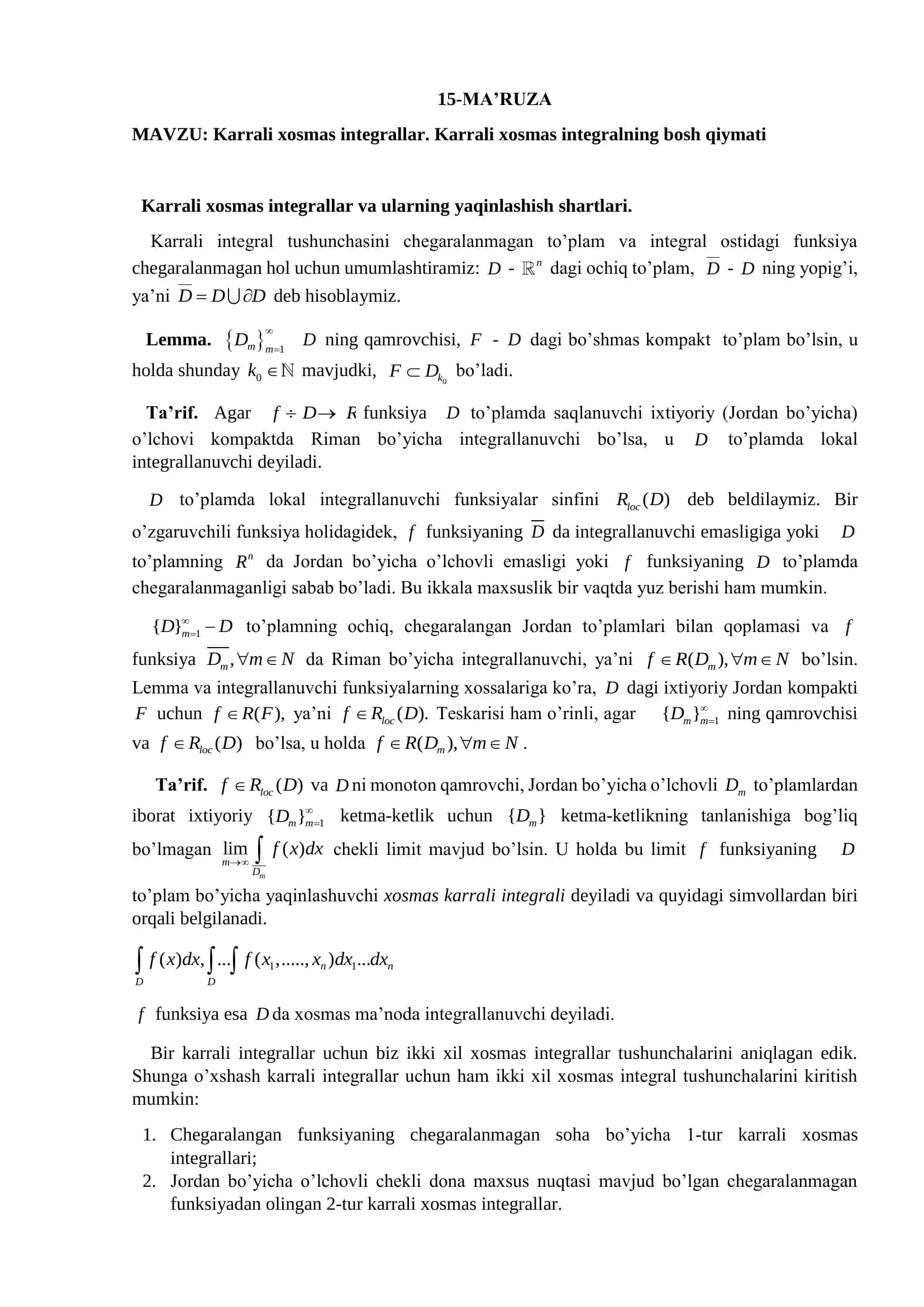 Karrali xosmas integrallar 1