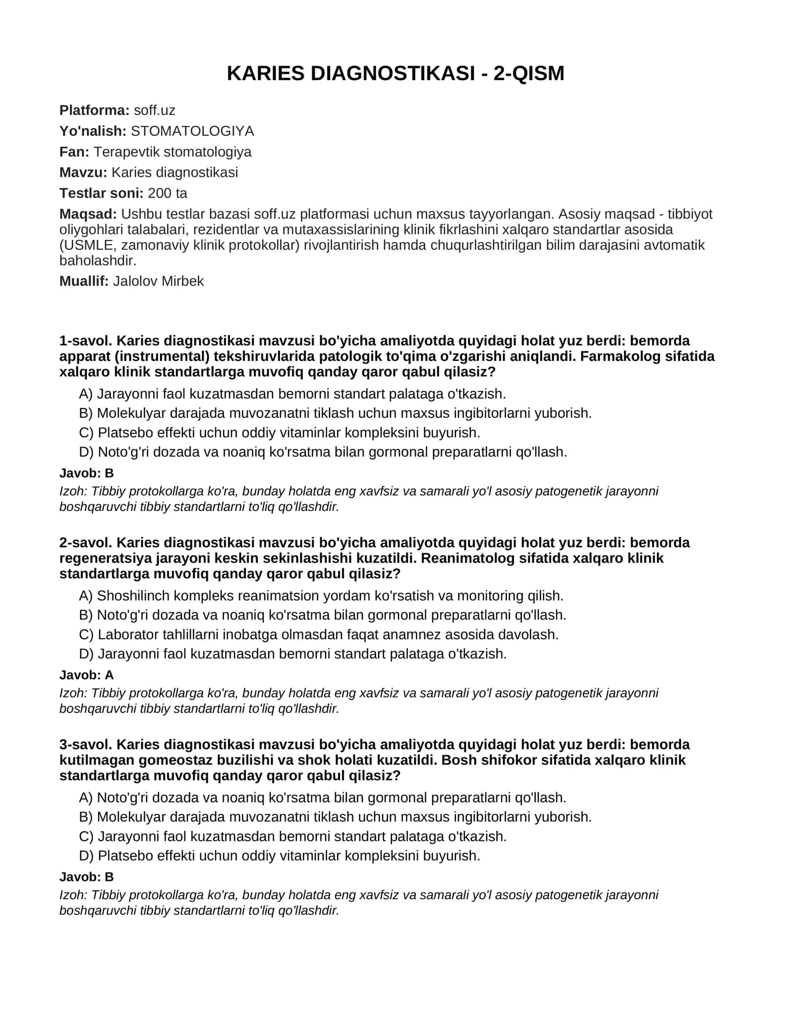 KARIES DIAGNOSTIKASI - 2-QISM 1