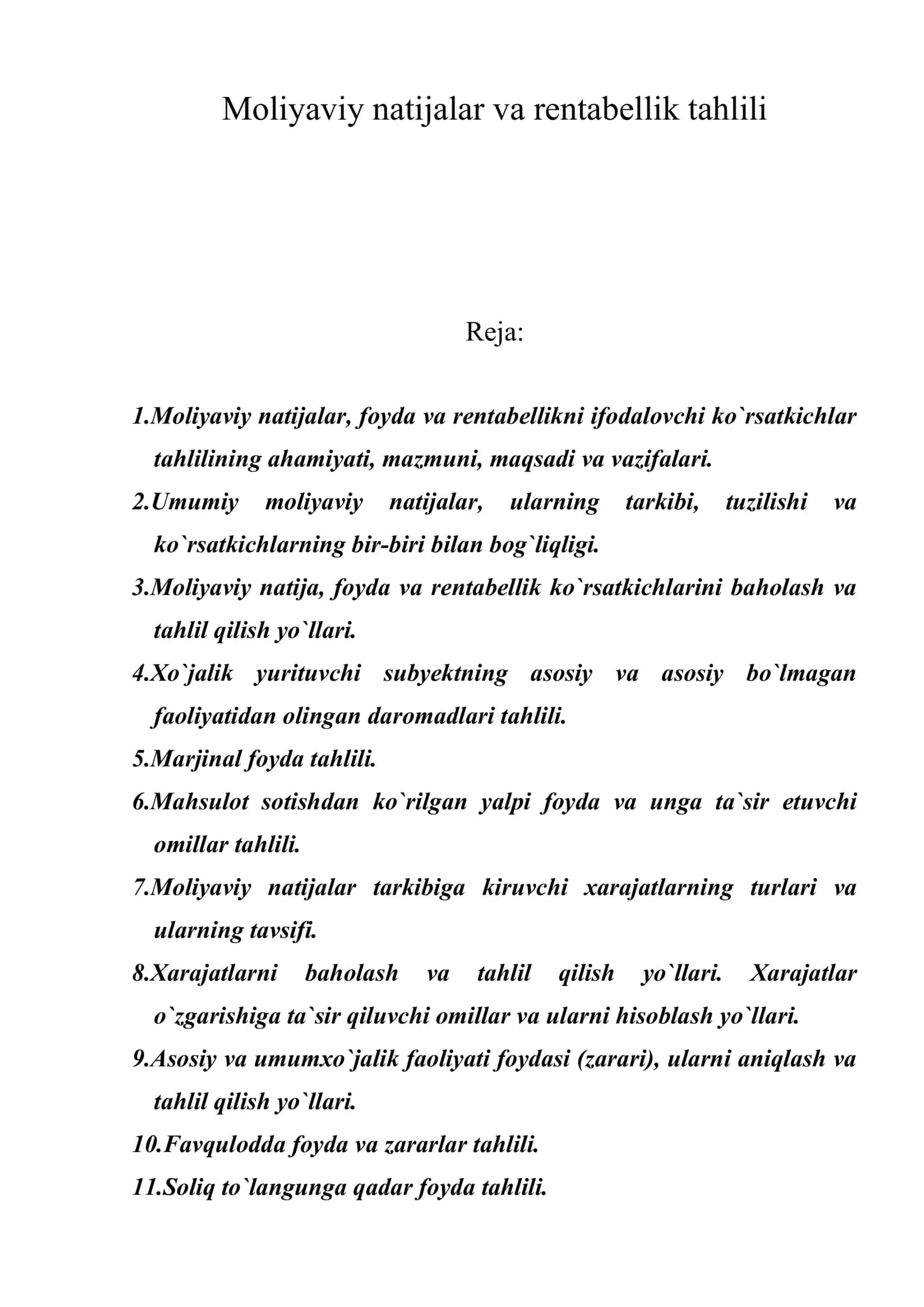 Moliyaviy natijalar va rentabellik tahlili 1
