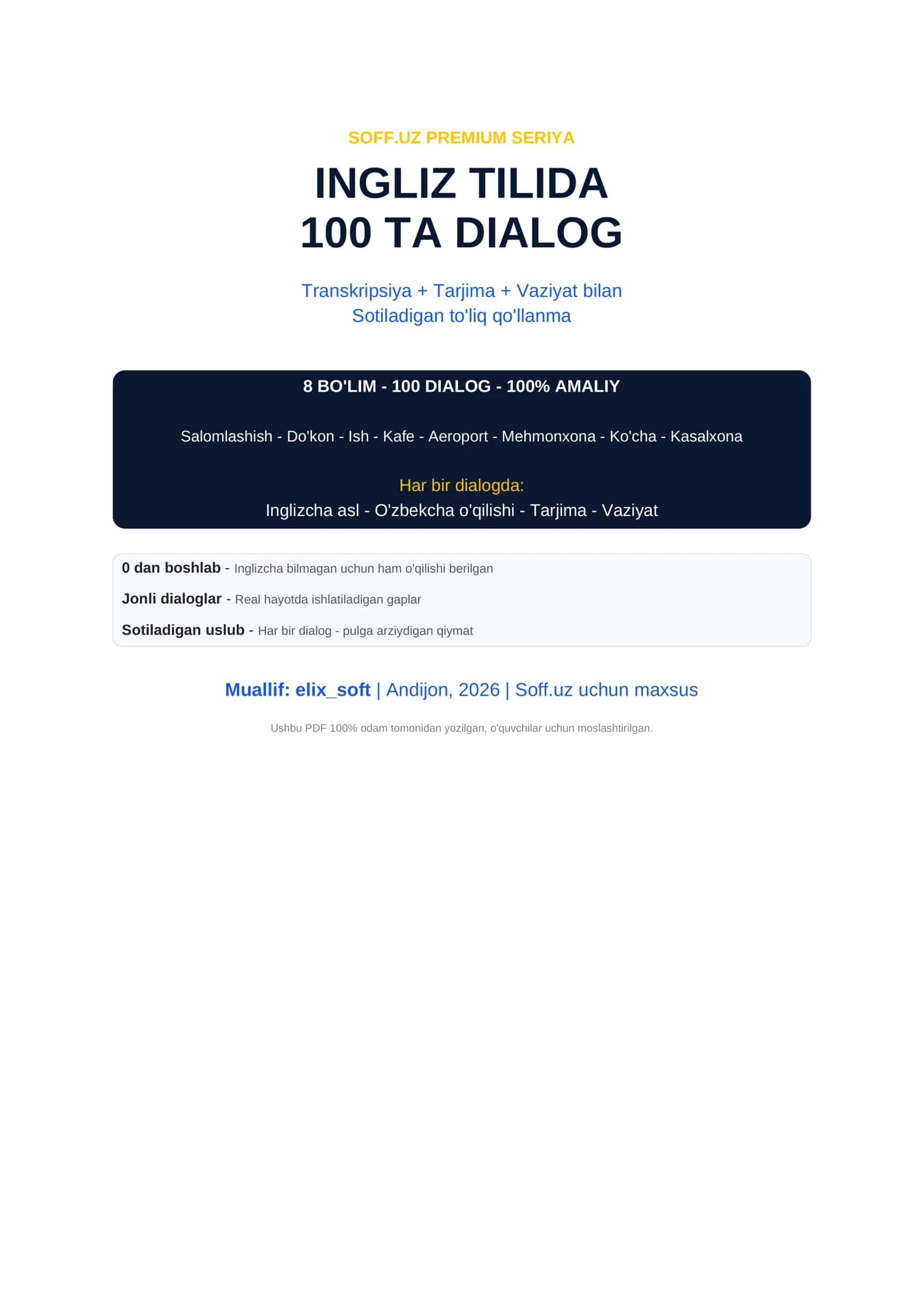 SOFF.UZ PREMIUM SERIYA INGLIZ TILIDA 100 TA DIALOG 1