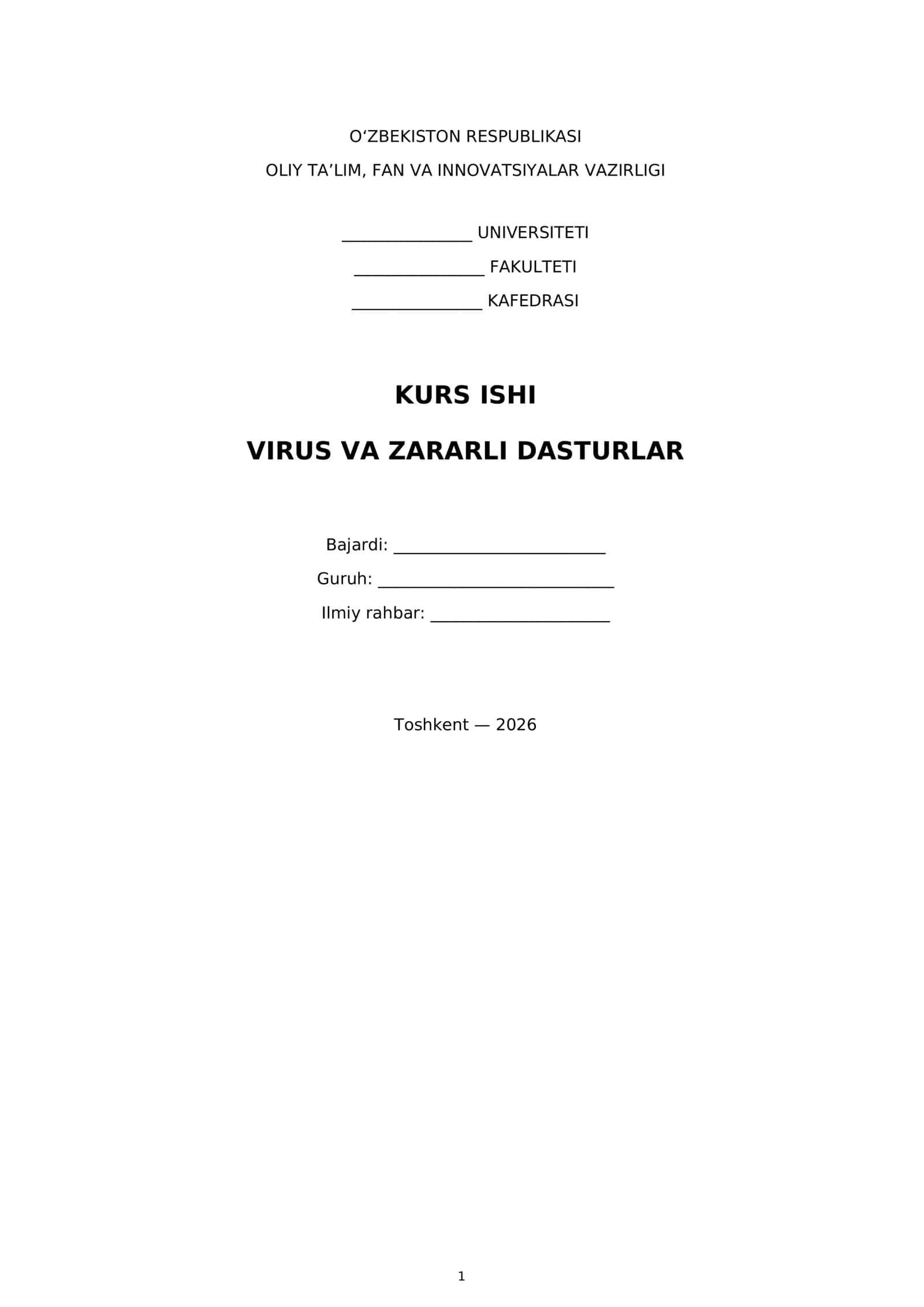 VIRUS VA ZARARLI DASTURLAR 1