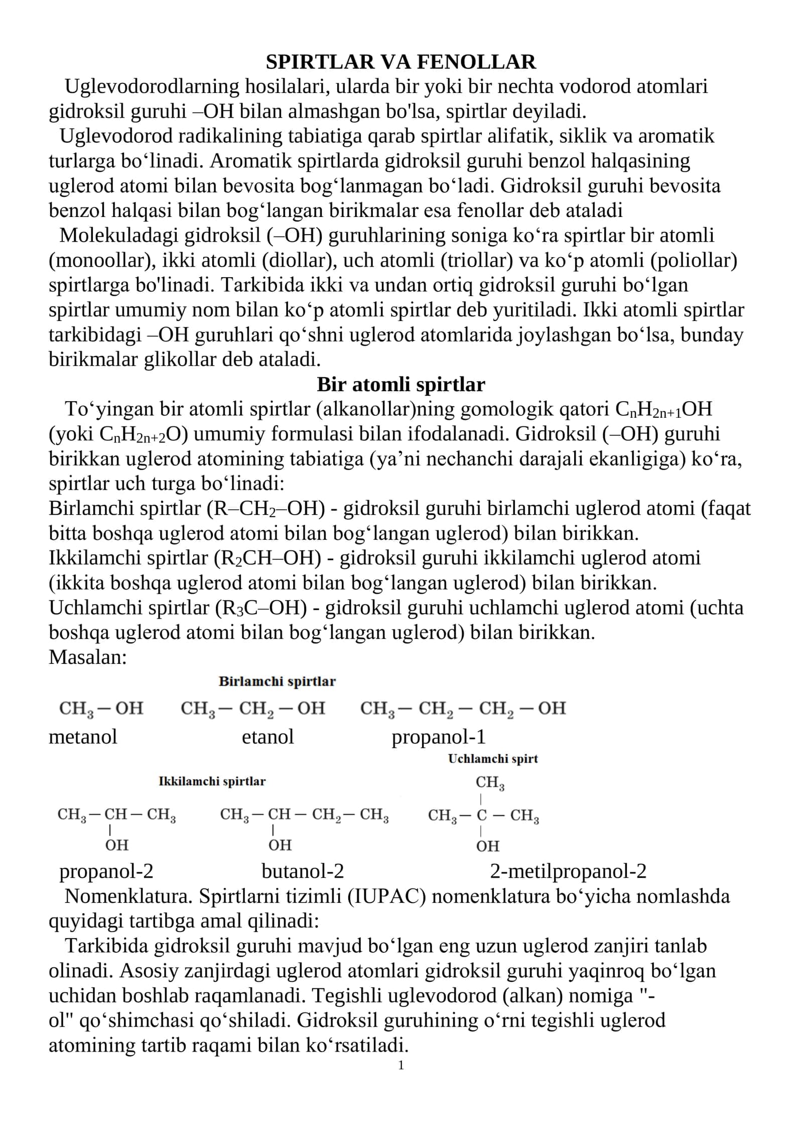 SPIRTLAR VA FENOLLAR 1