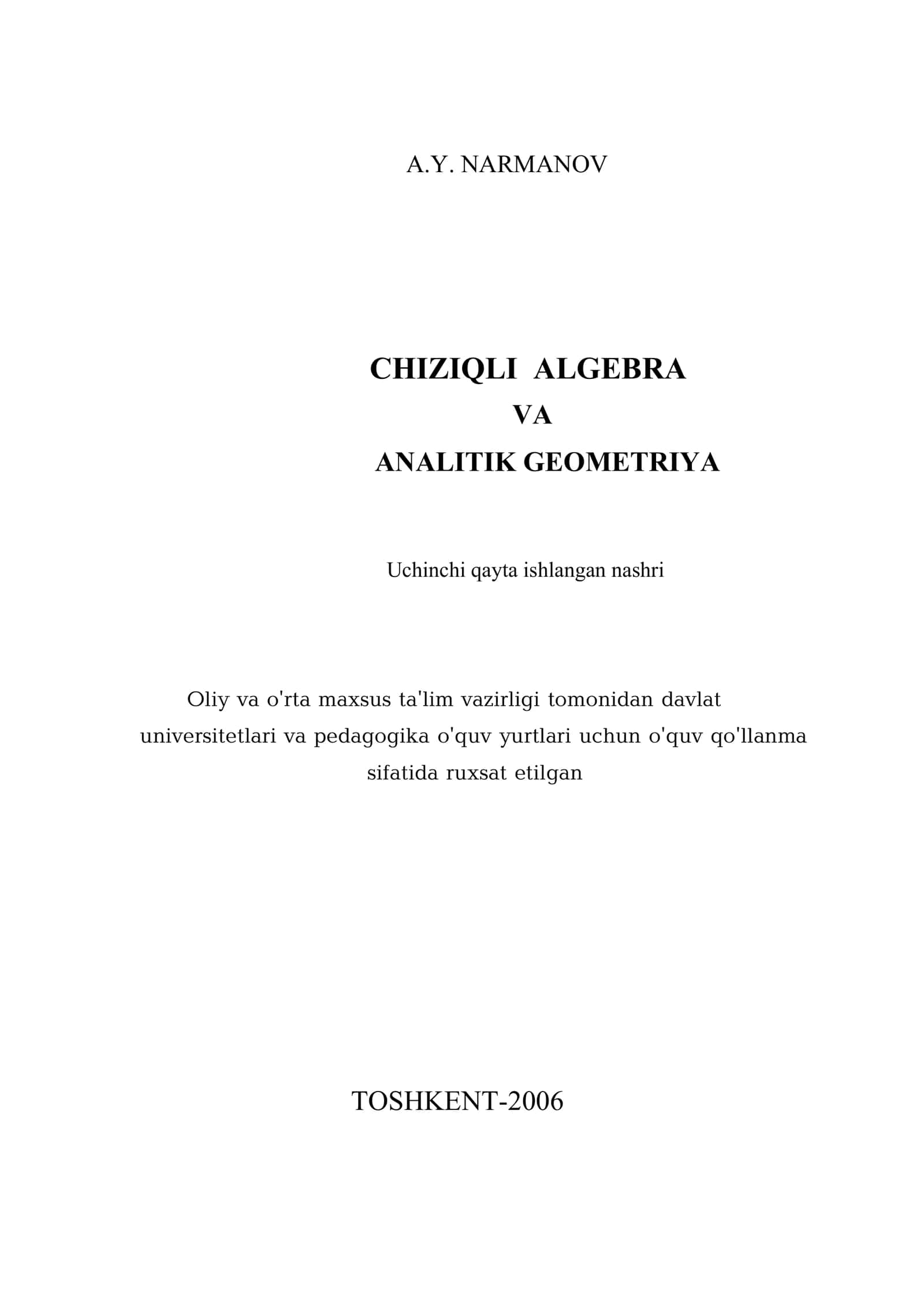 CHIZIQLIALGEBRA VA ANALITIK GEOMETRIYA 1