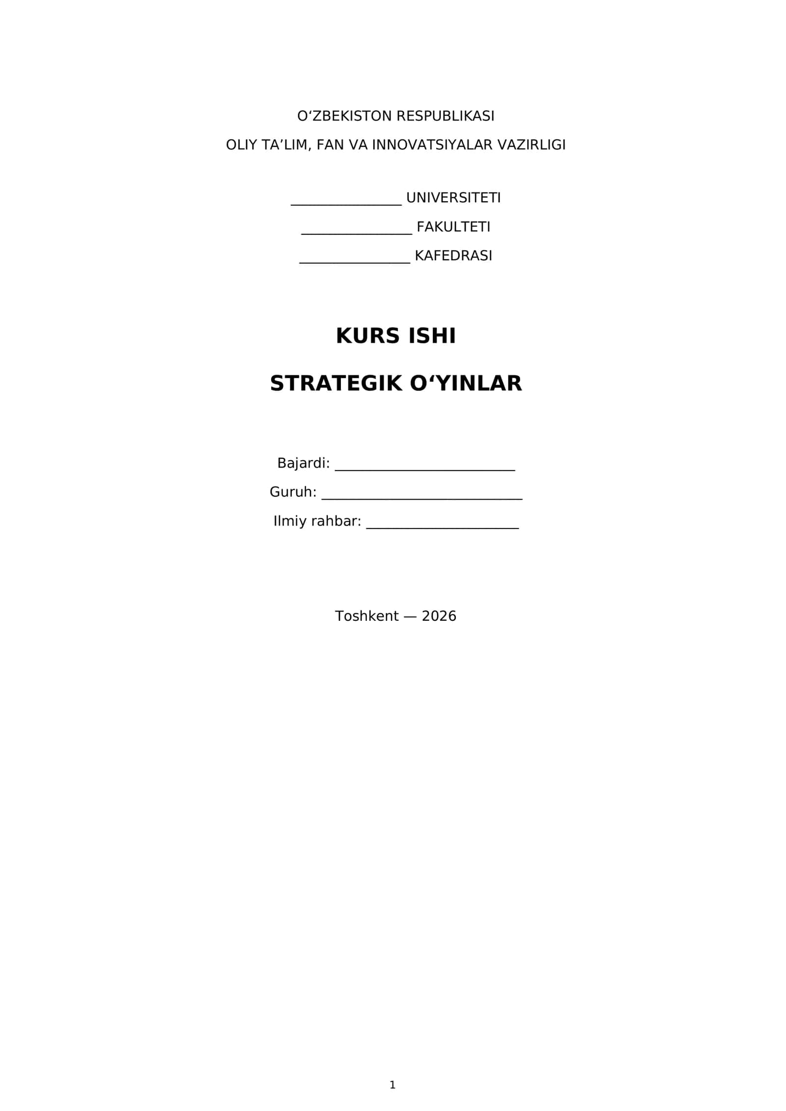 STRATEGIK O‘YINLAR 1
