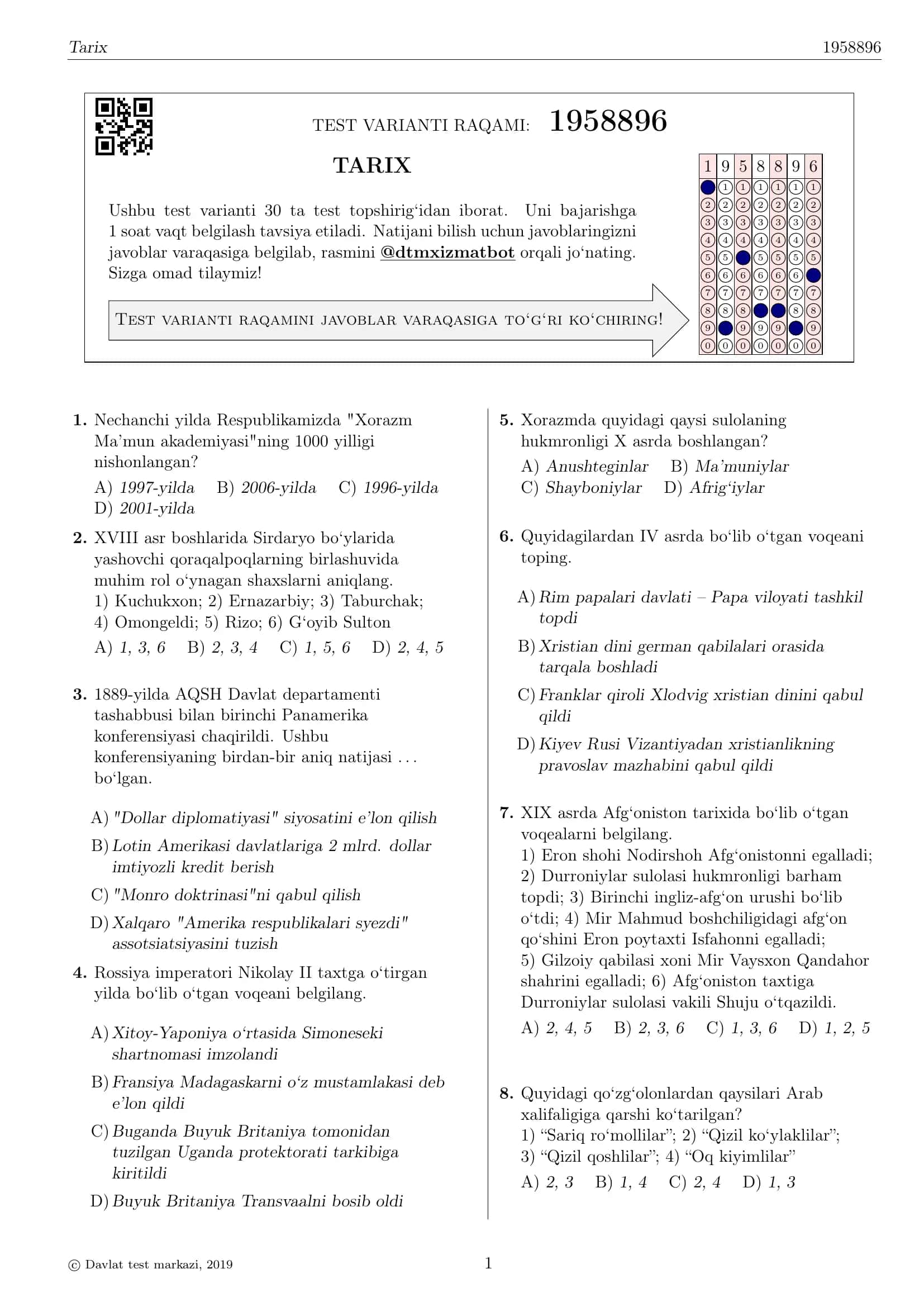 TEST VARIANTI RAQAMI: 1958896 1