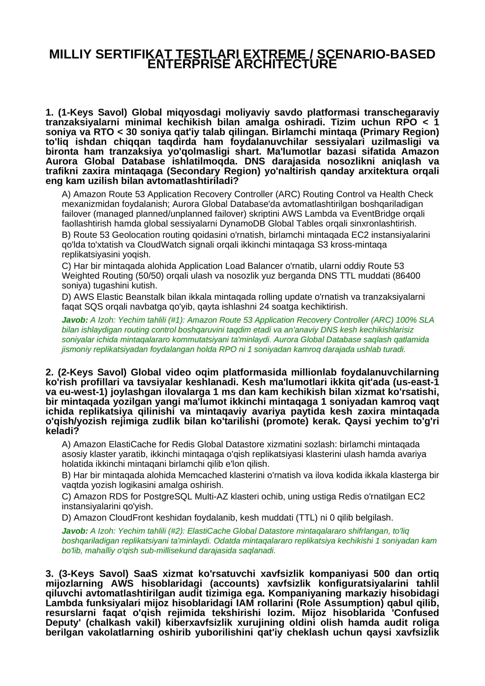 MILLIY SERTIFIKAT TESTLARI EXTREME / SCENARIO-BASED 1