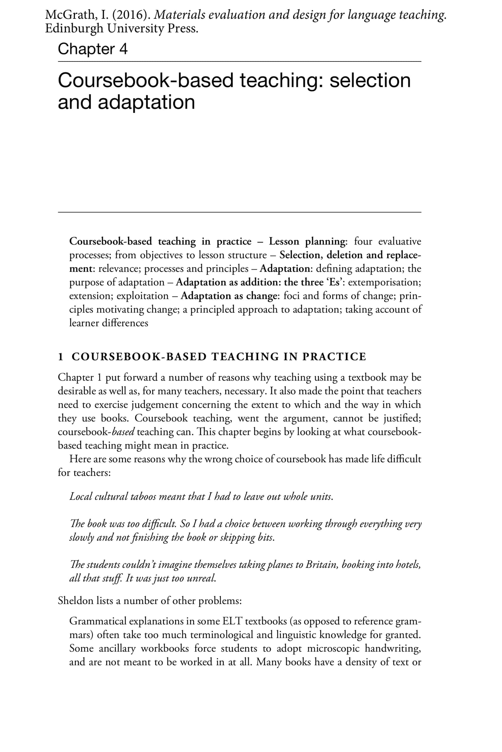Coursebook-Based Teaching: Selection and Adaptation 1