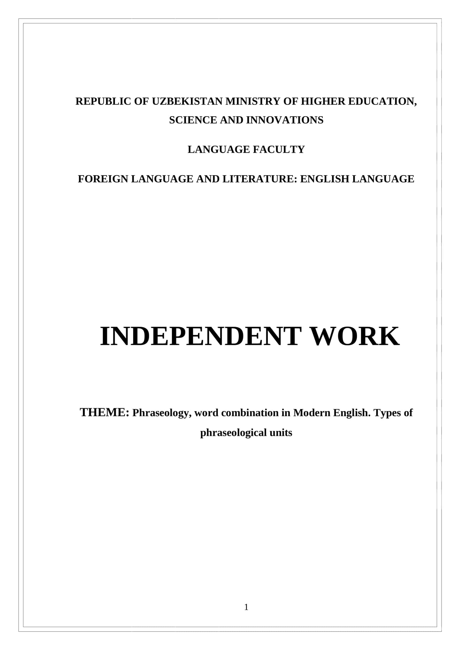 Phraseology and Word Combinations in Modern English 1