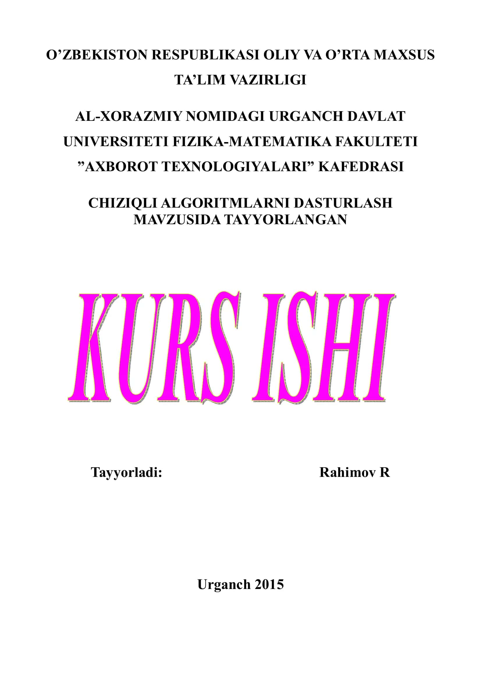 Chiziqiy algoritmni dasturlash 1