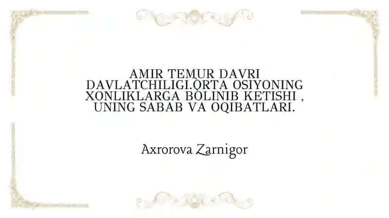 AMIR TEMUR DAVRI DAVLATCHILIGI