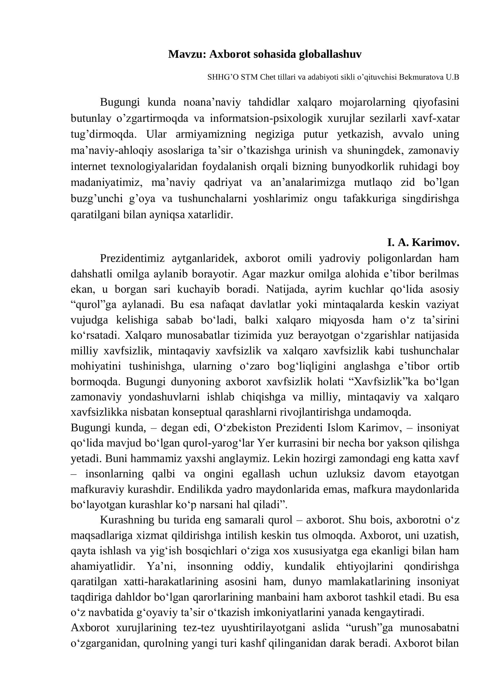 Axborot sohasida globallashuv 1
