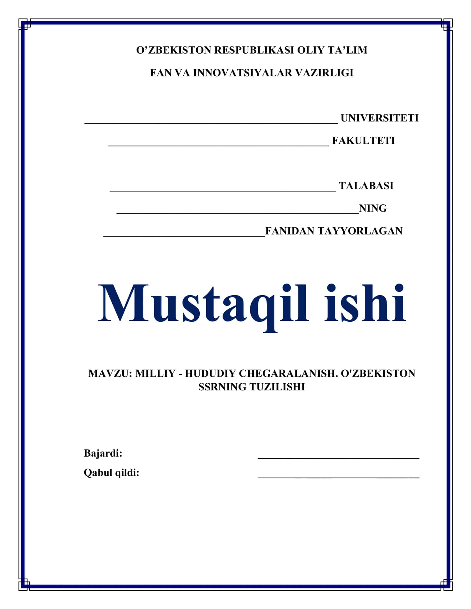 Milliy - hududiy chegaralanish. O'zbekiston SSRning tuzilishi 1