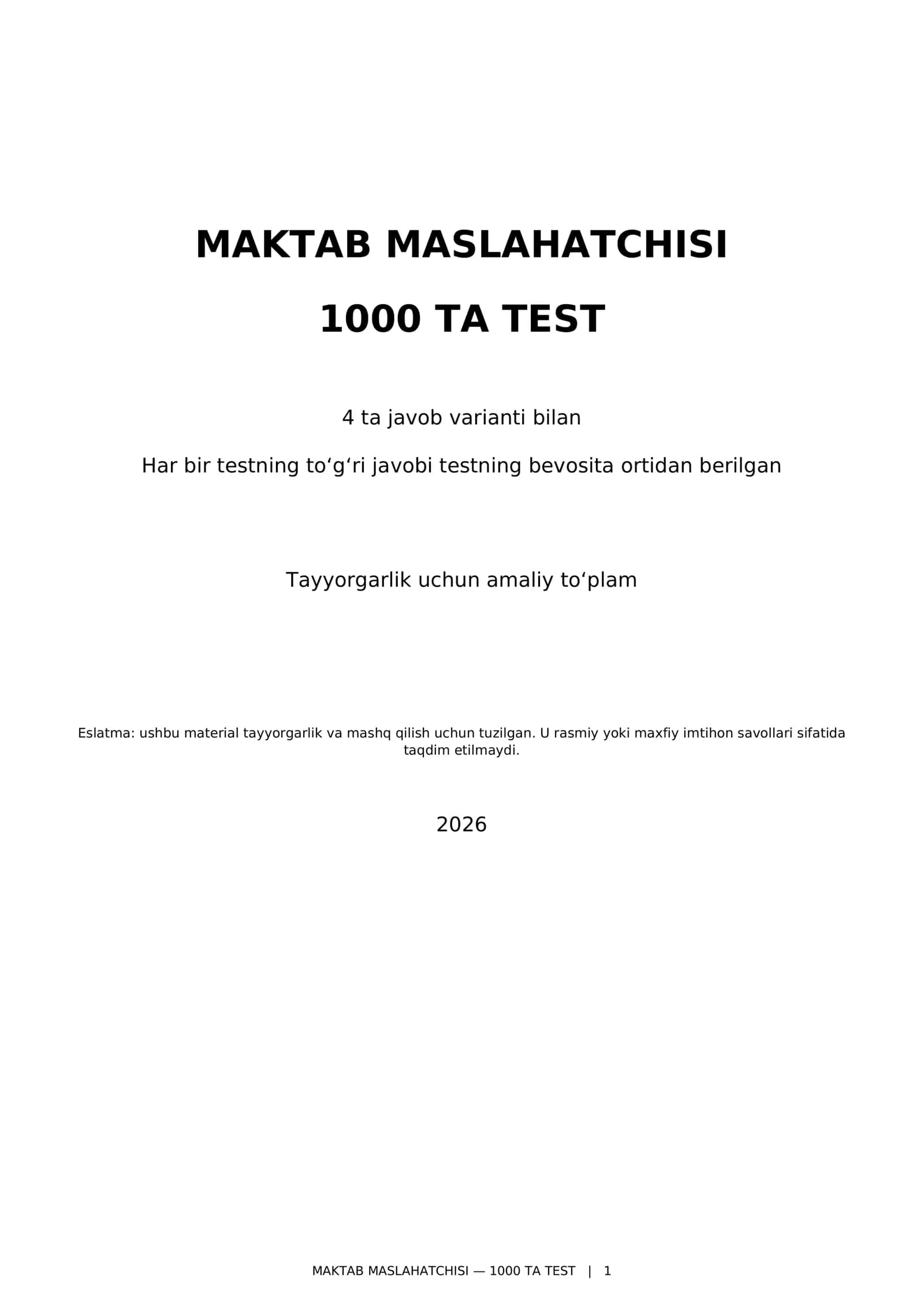 MAKTAB MASLAHATCHISI 1000 TA TEST 1