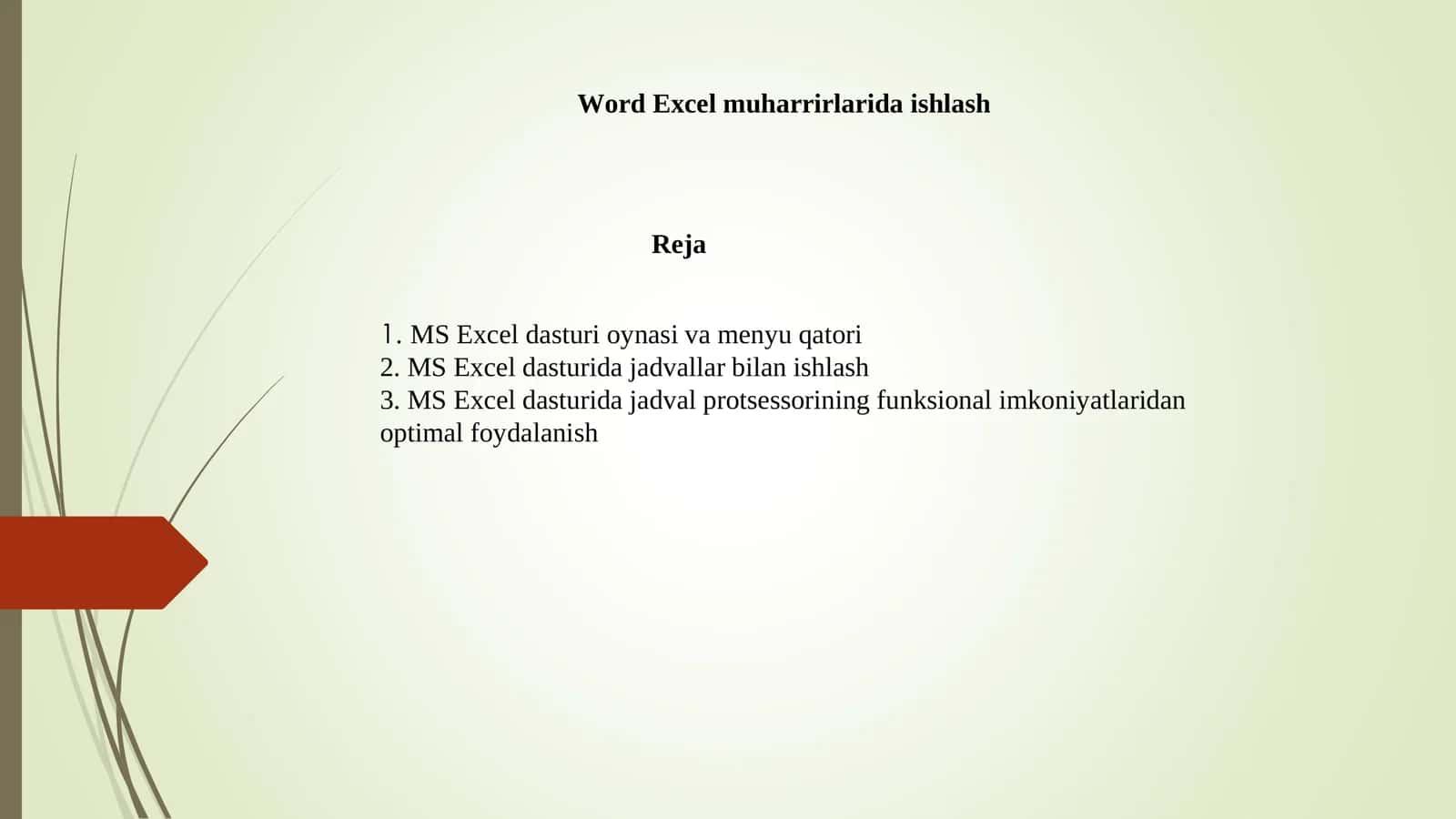 MS Excel muharrirlarida ishlash 1