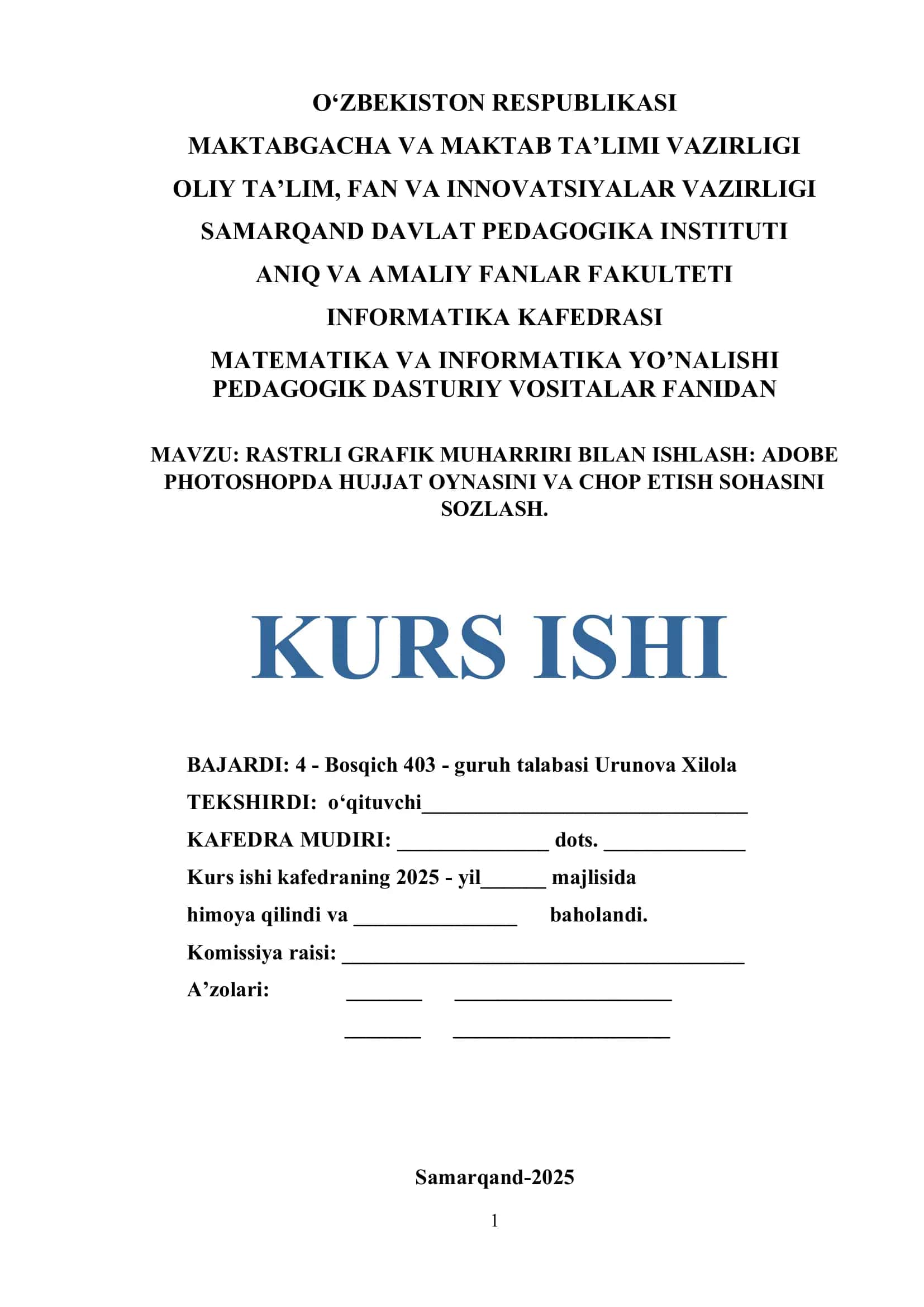 Rastrli Grafik Muharriri Bilan Ishlash 1