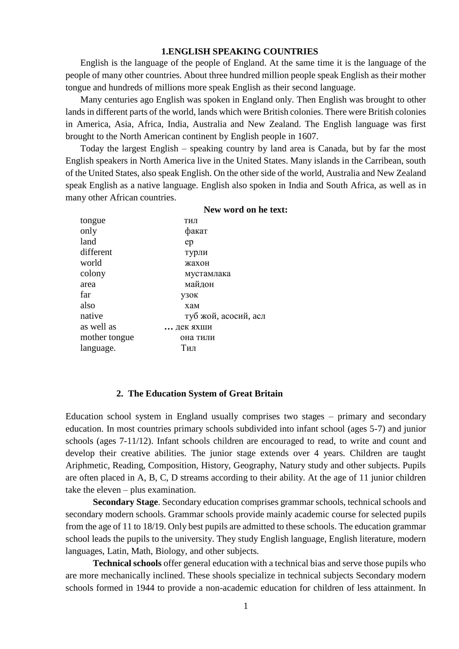 ENGLISH SPEAKING COUNTRIES 1