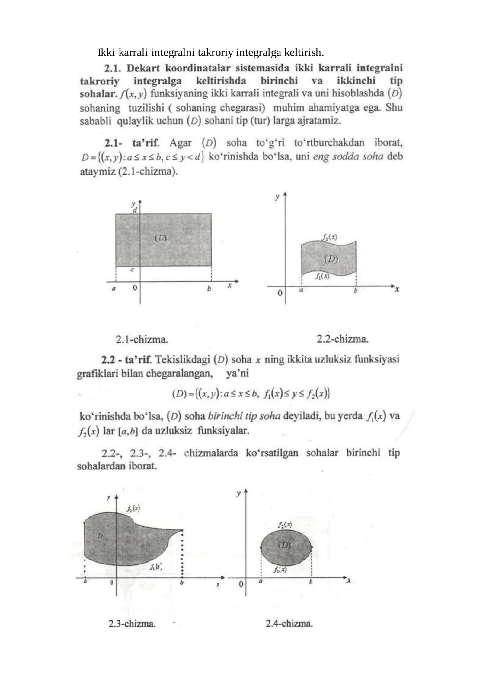 Ikki karrali integralni takroriy integralga keltirish 1