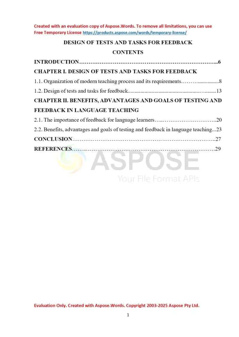 DESIGN OF TESTS AND TASKS FOR FEEDBACK 1