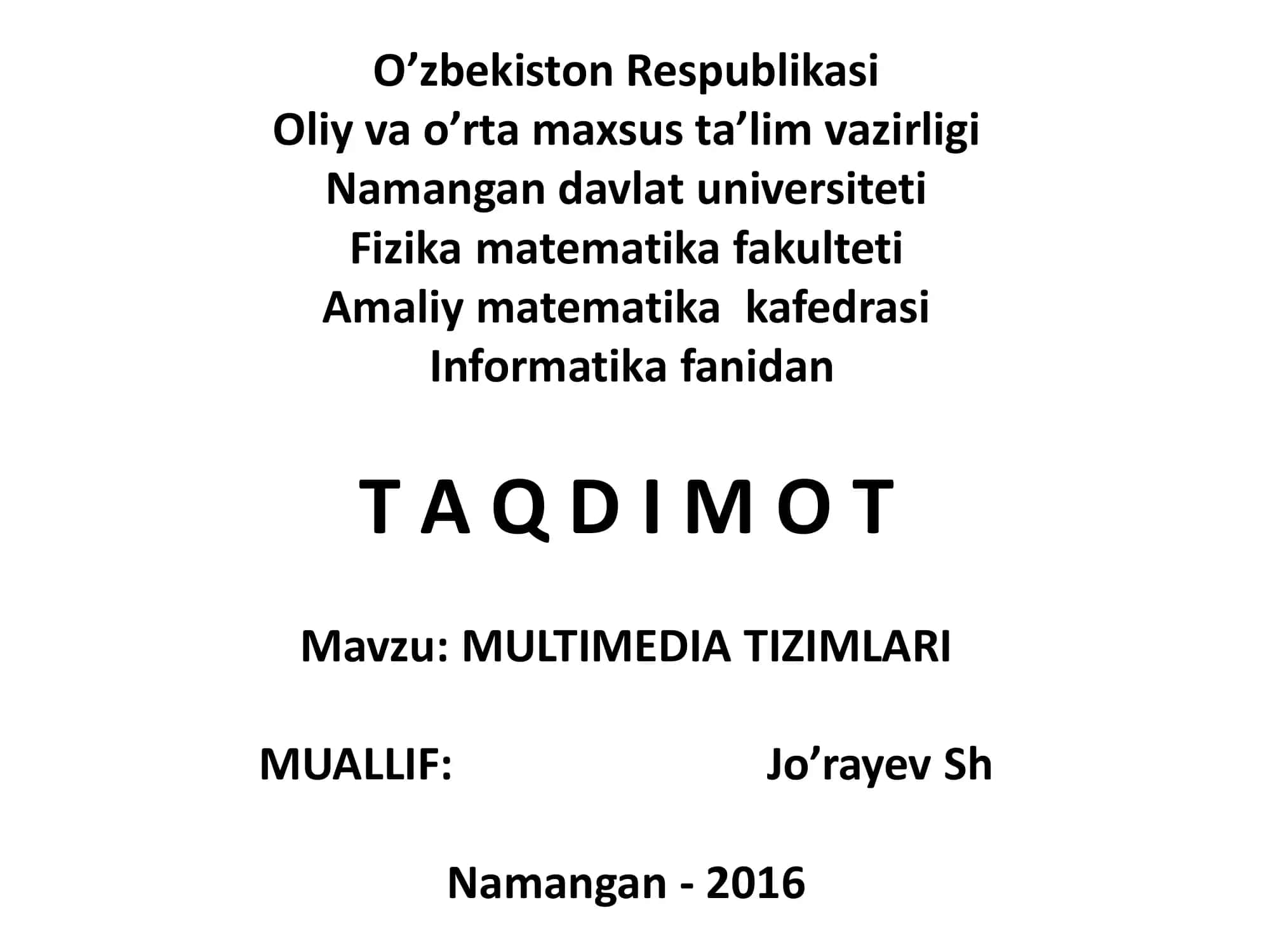 MULTIMEDIA TIZIMLARI 1