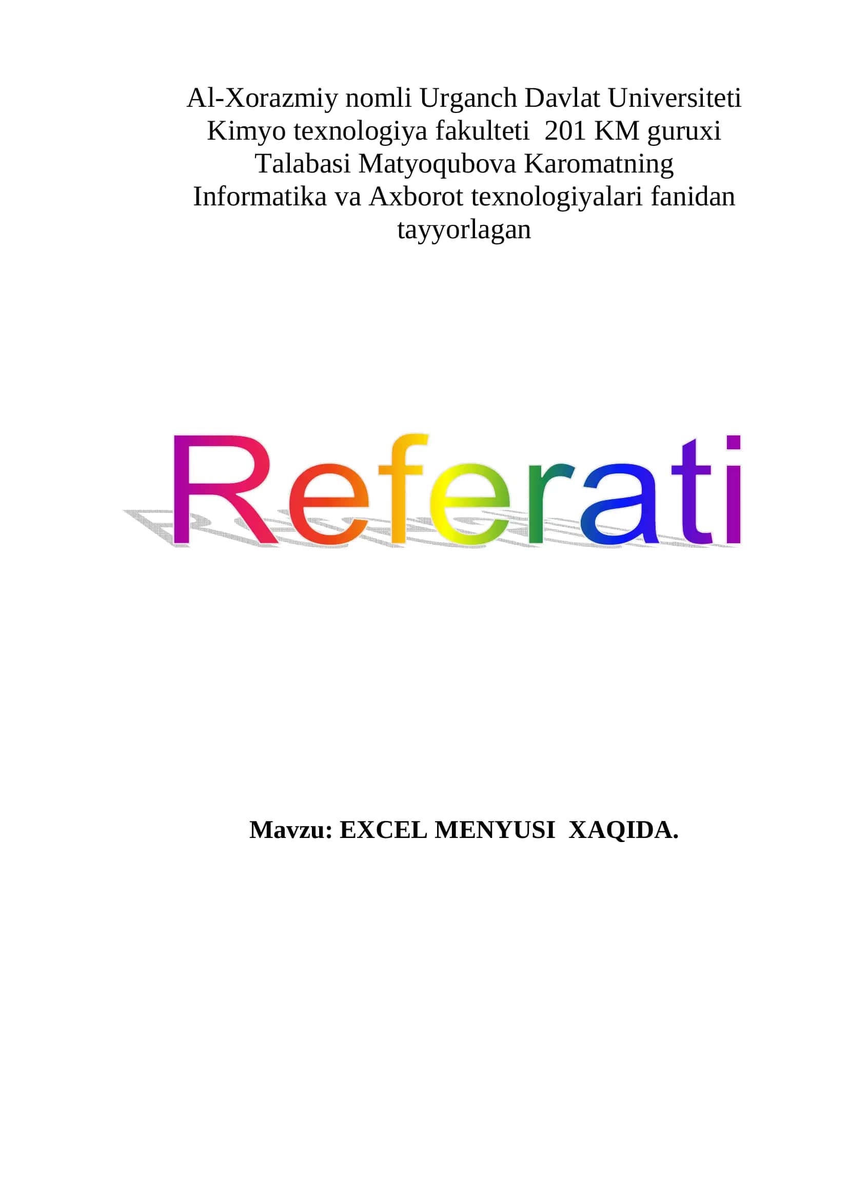 EXCEL MENYUSI XAQIDA 1