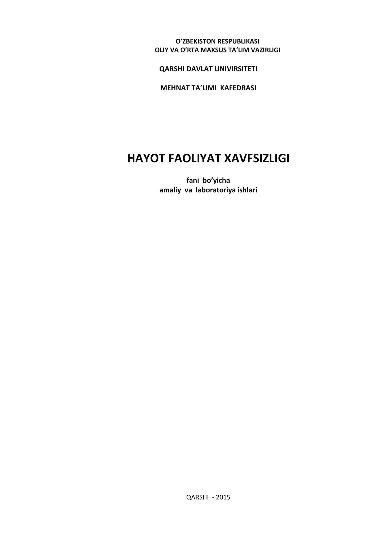 Hayot Faoliyati Xavfsizligi 1
